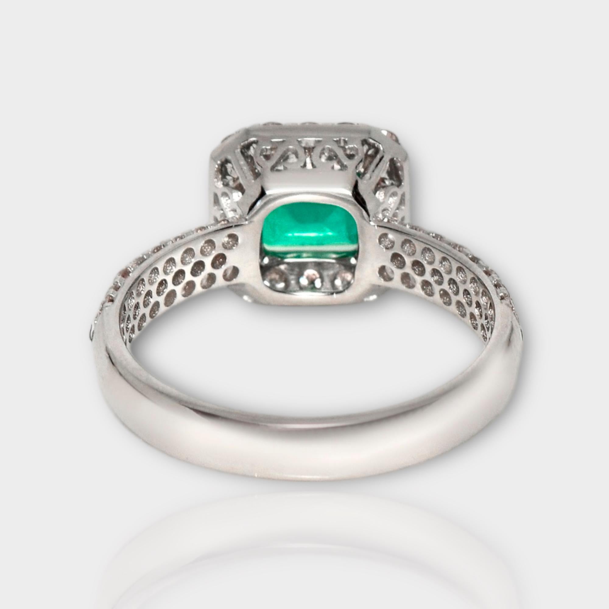 IGI 18K 1.25 ct Natural Green Emerald&Pink Diamond Art Deco Engagement Ring For Sale 1