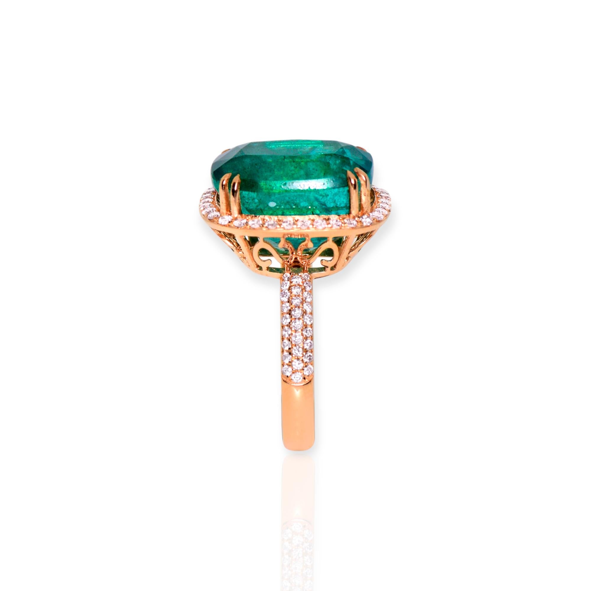 Women's or Men's IGI 18k 12.52 Ct Natural Emerald&Pink Diamonds Antique Engagement Ring For Sale