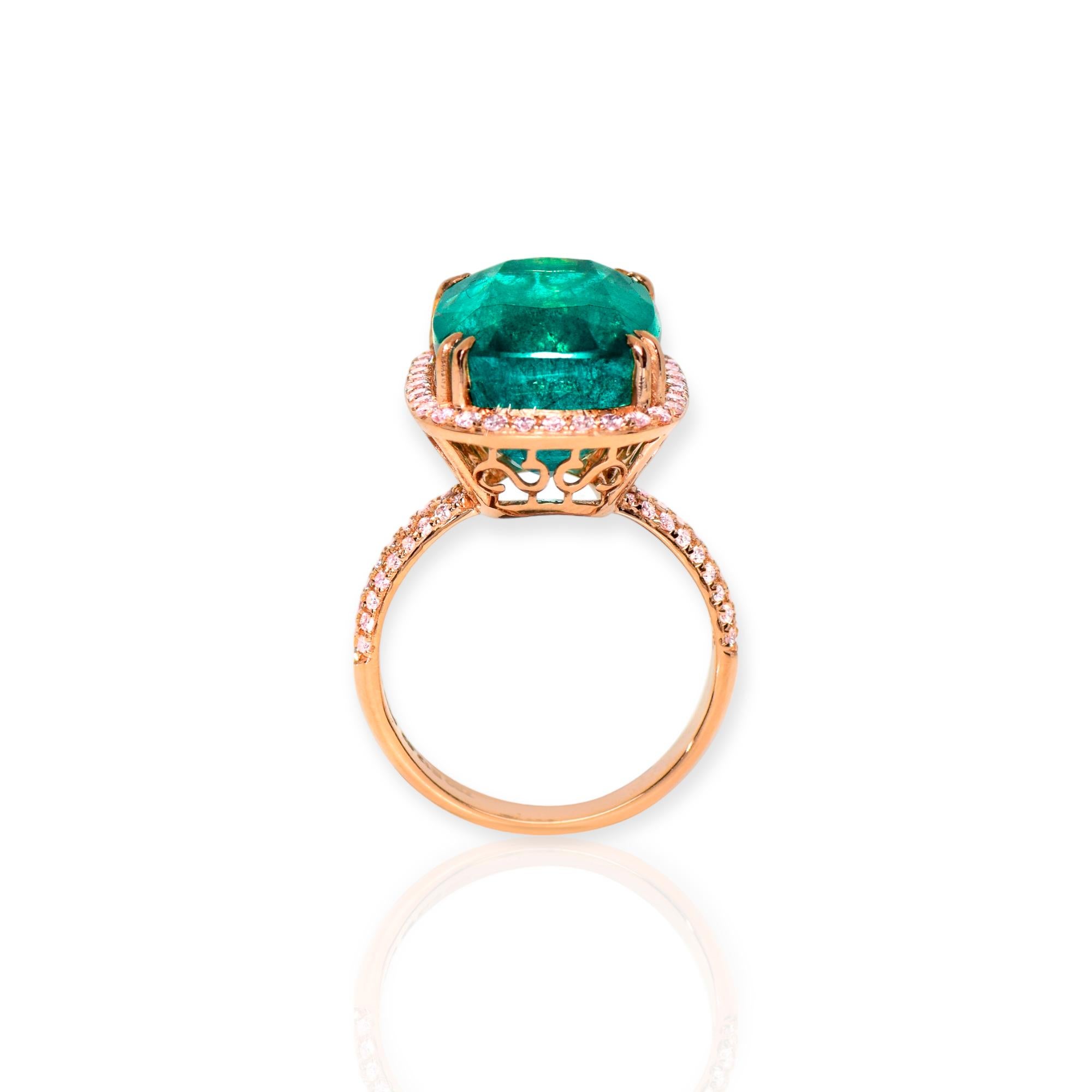 IGI 18k 12.52 Ct Natural Emerald&Pink Diamonds Antique Engagement Ring For Sale 1