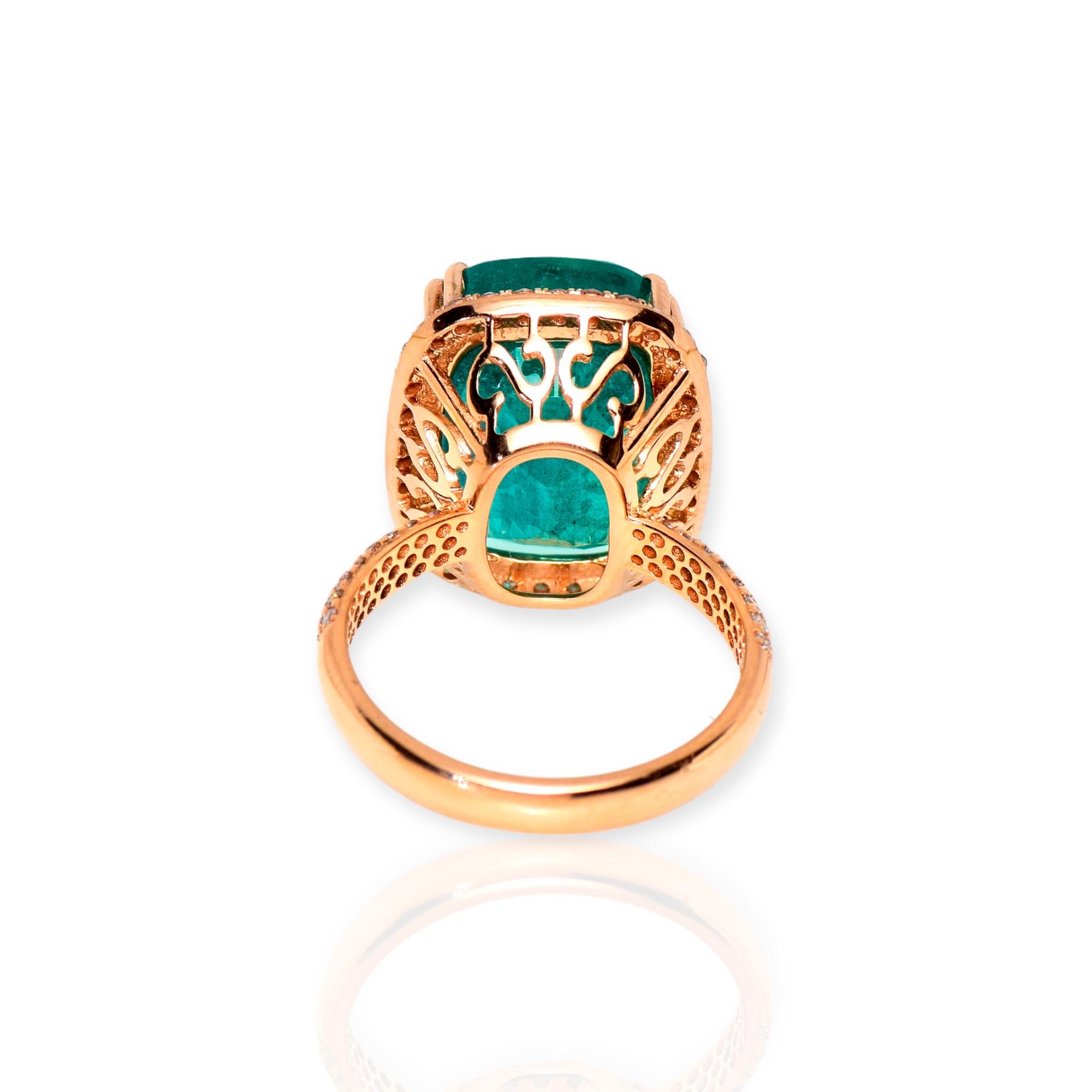 IGI 18k 12.52 Ct Natural Emerald&Pink Diamonds Antique Engagement Ring For Sale 2
