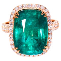 IGI 18k 12.52 Ct Natural Emerald&Pink Diamonds Antique Engagement Ring