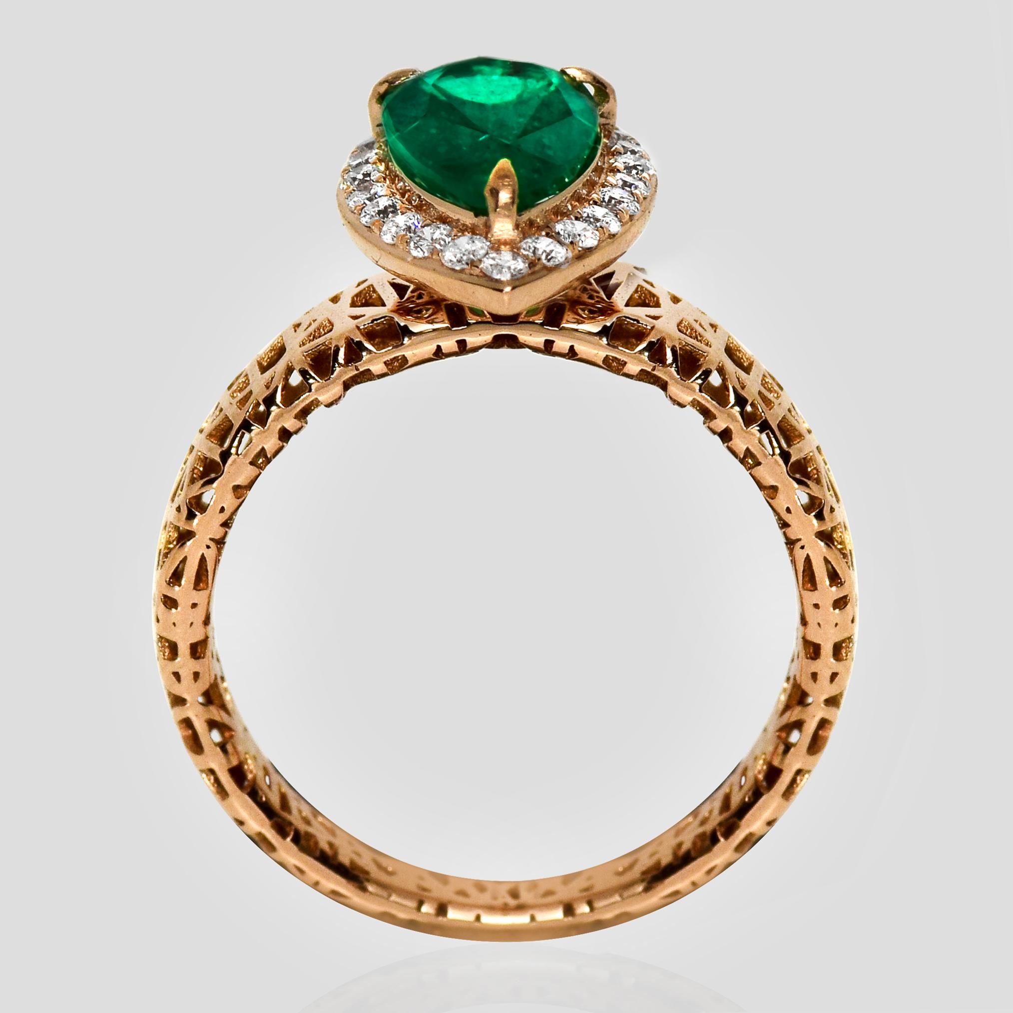 Anello di fidanzamento Art Deco IGI 18K 1.31 Ct Zambia Smeraldo e Diamanti In condizioni Nuovo in vendita a Kaohsiung City, TW