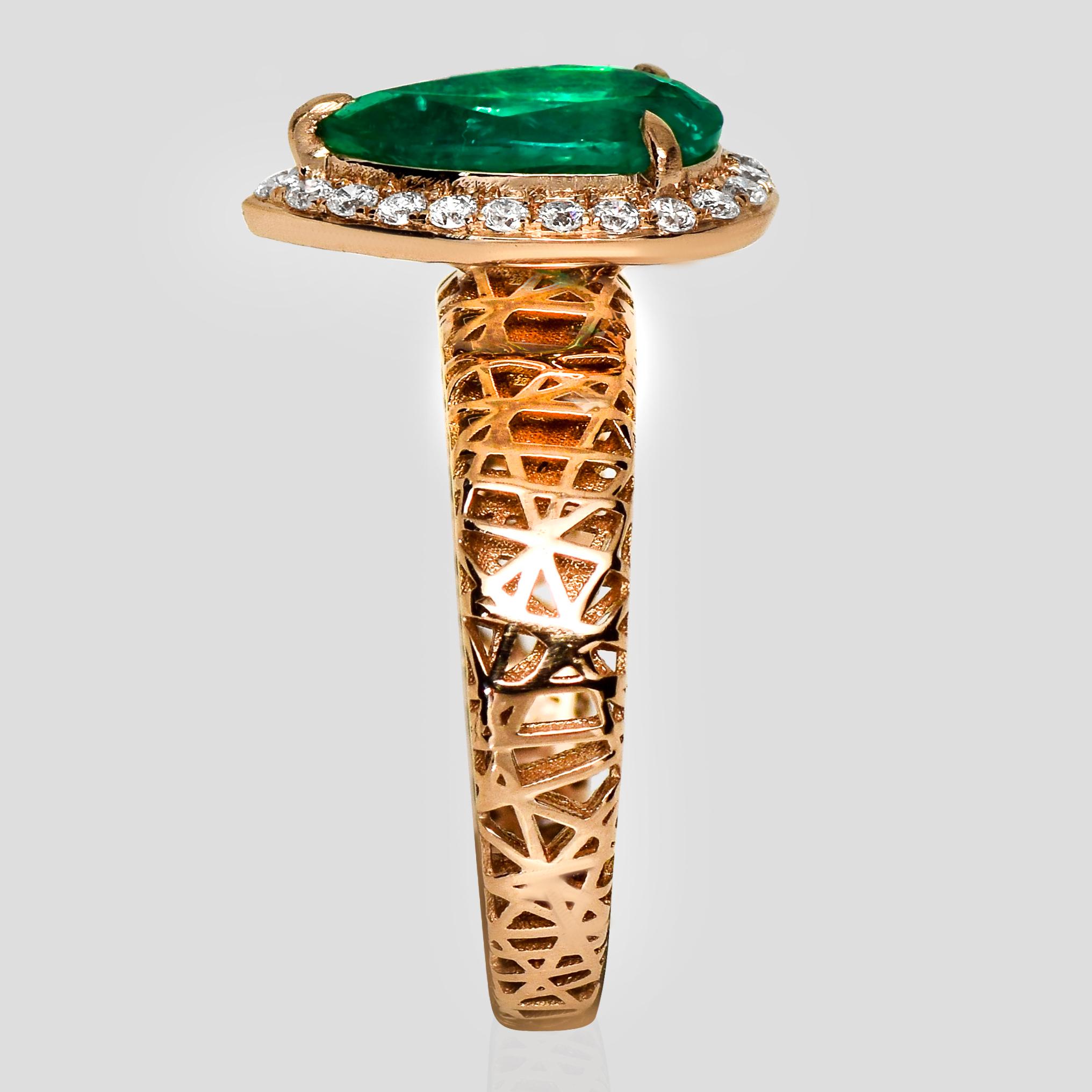 da uomo o donna Anello di fidanzamento Art Deco IGI 18K 1.31 Ct Zambia Smeraldo e Diamanti in vendita