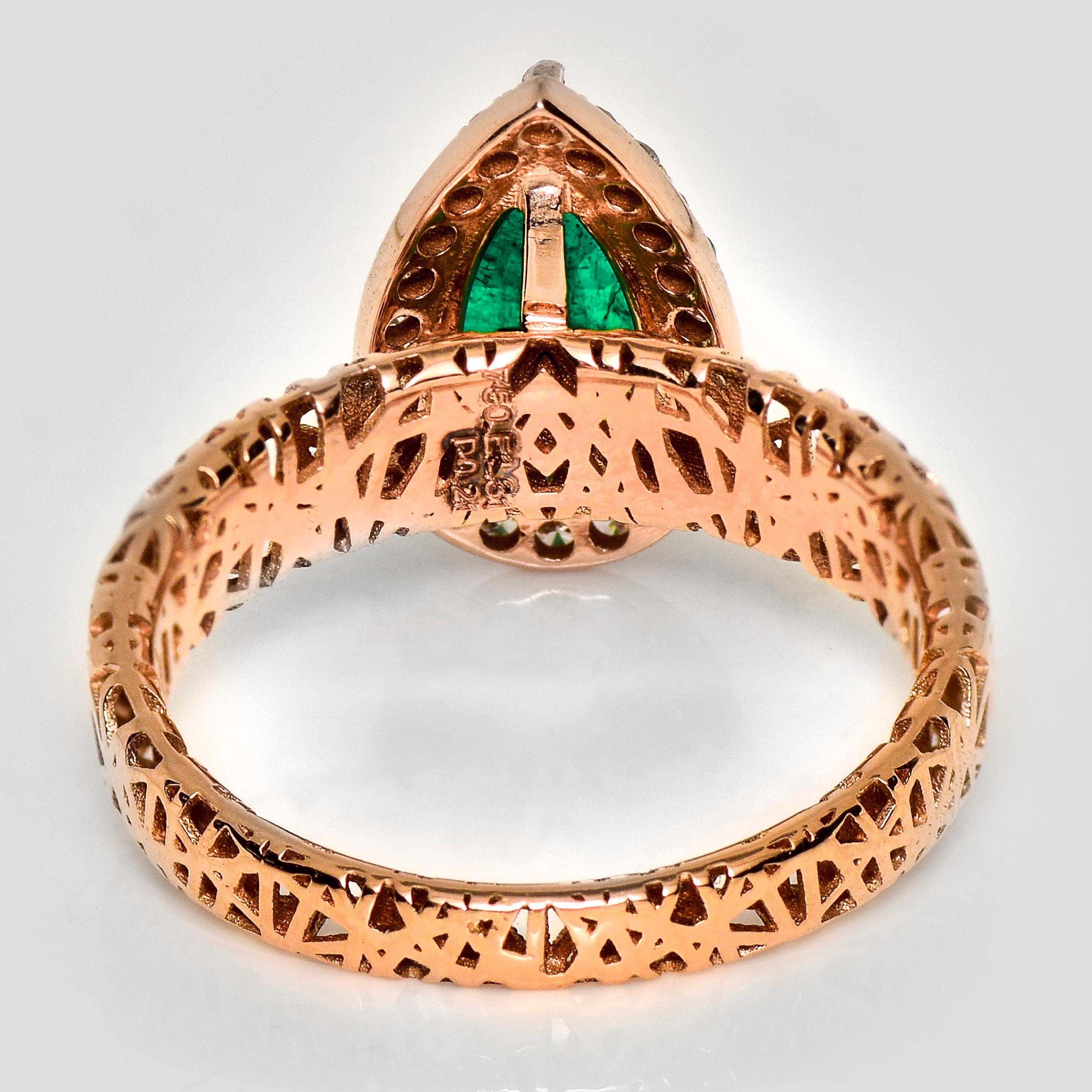 Anello di fidanzamento Art Deco IGI 18K 1.31 Ct Zambia Smeraldo e Diamanti in vendita 1