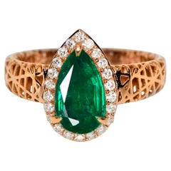 IGI 18K 1.31 Ct Zambia Emerald&Diamonds Art Deco Engagement Ring