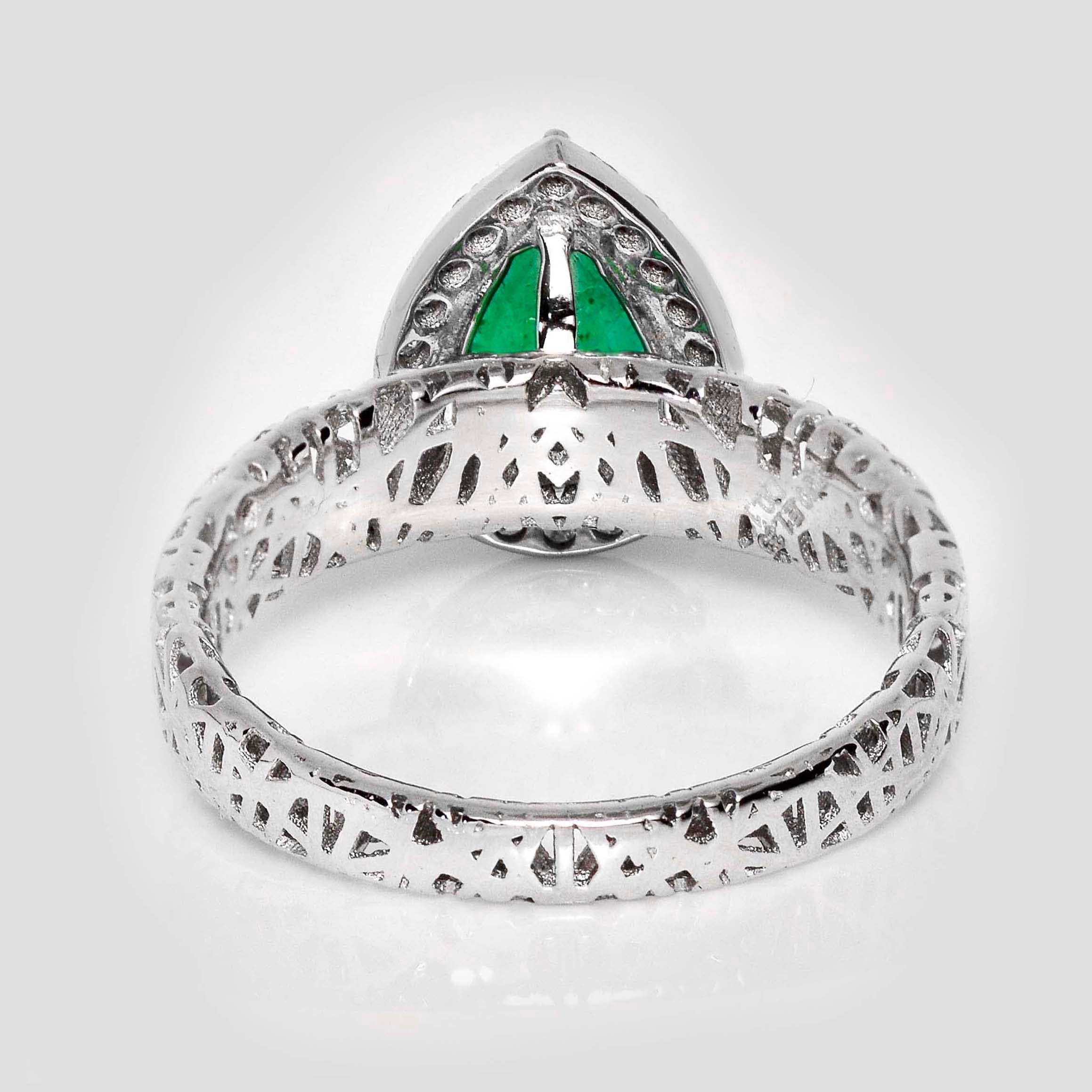 IGI 18K 1.33 Ct Zambia Esmeralda&Diamantes Anillo de compromiso Art Decó en venta 1