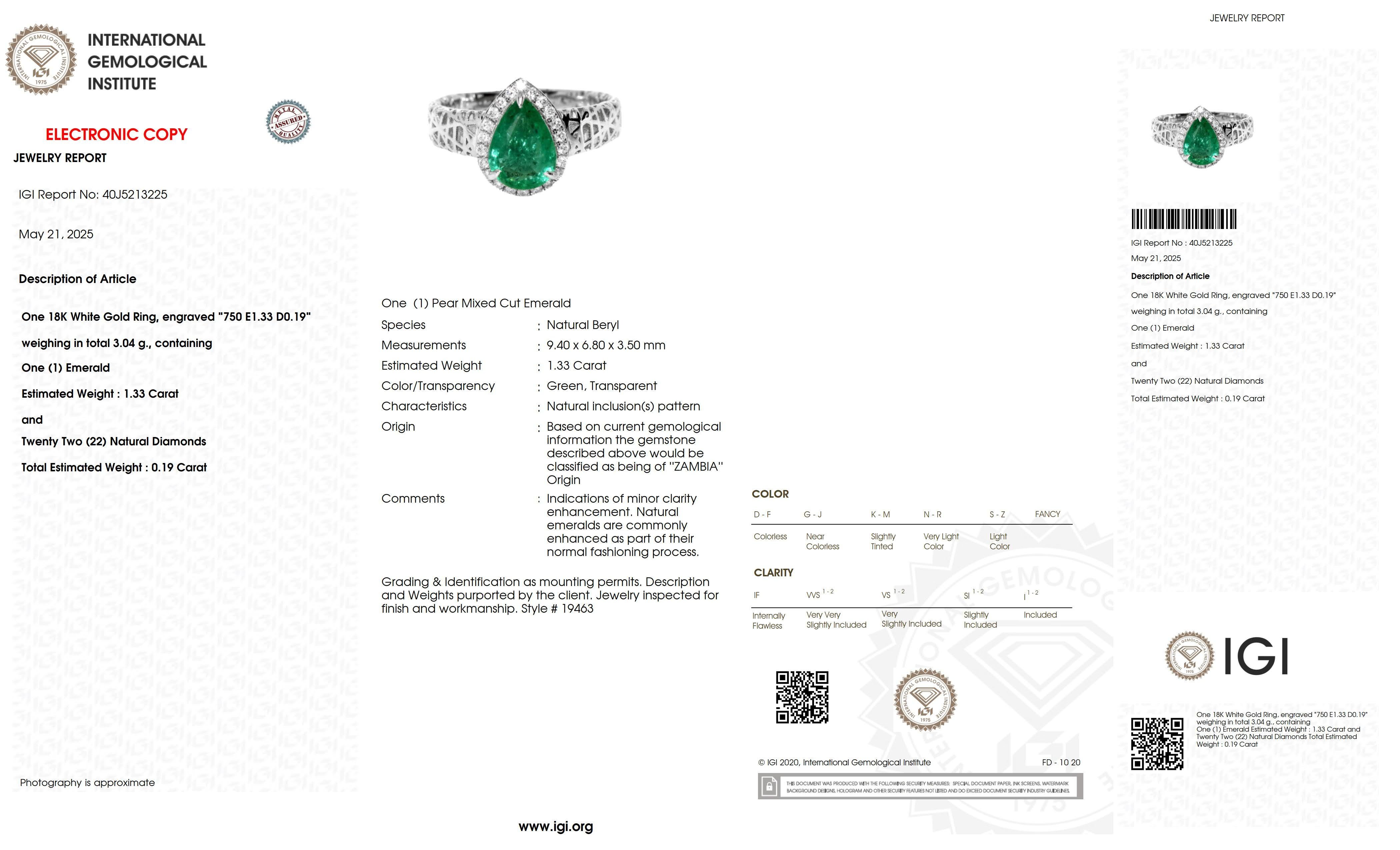 IGI 18K 1.33 Ct Zambia Esmeralda&Diamantes Anillo de compromiso Art Decó en venta 2