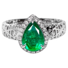 IGI 18K 1.33 Ct Zambia Emerald&Diamonds Art Deco Engagement Ring