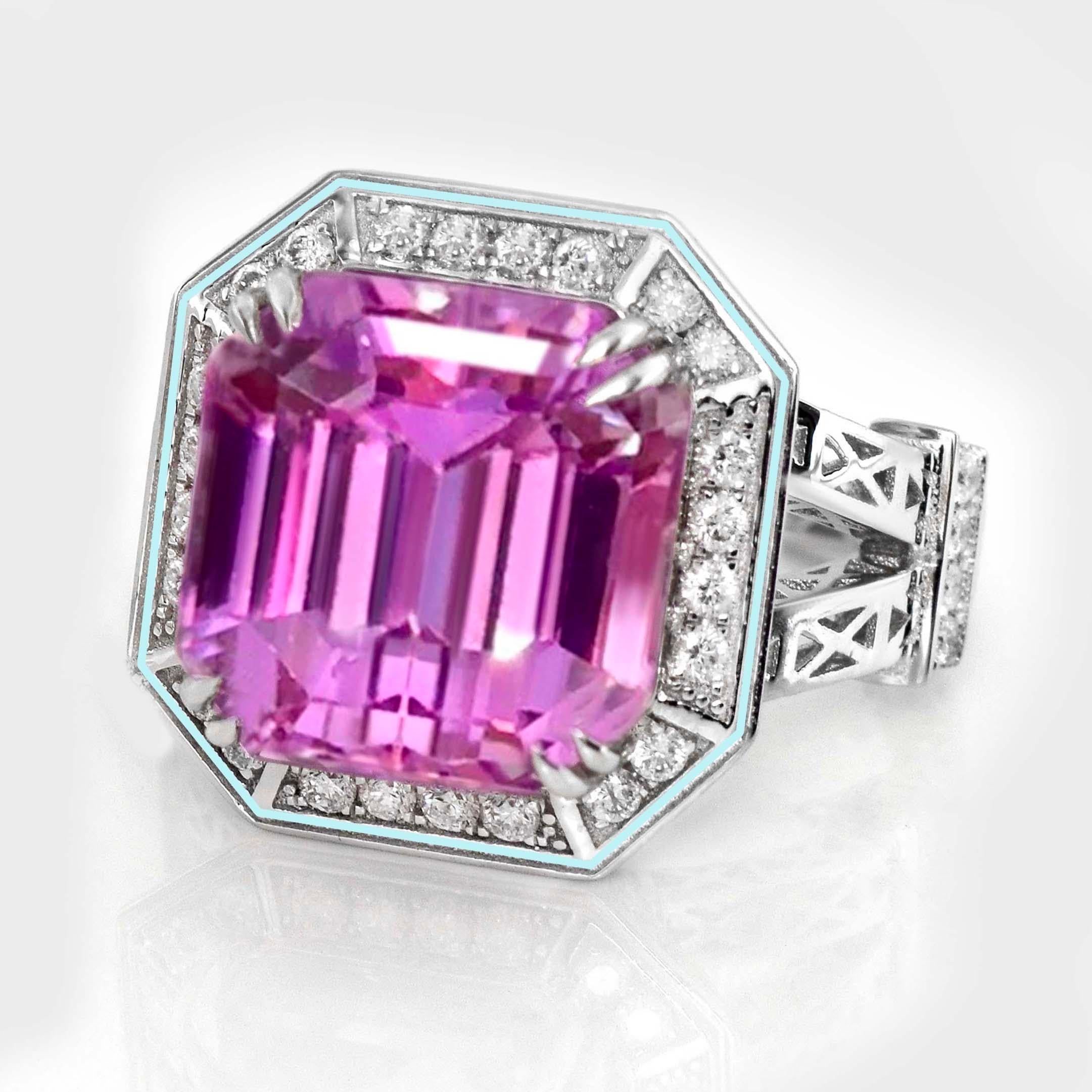 Contemporaneo Anello di fidanzamento IGI 18K 13,47 ct Kunzite&Diamante Arte Antiques in vendita