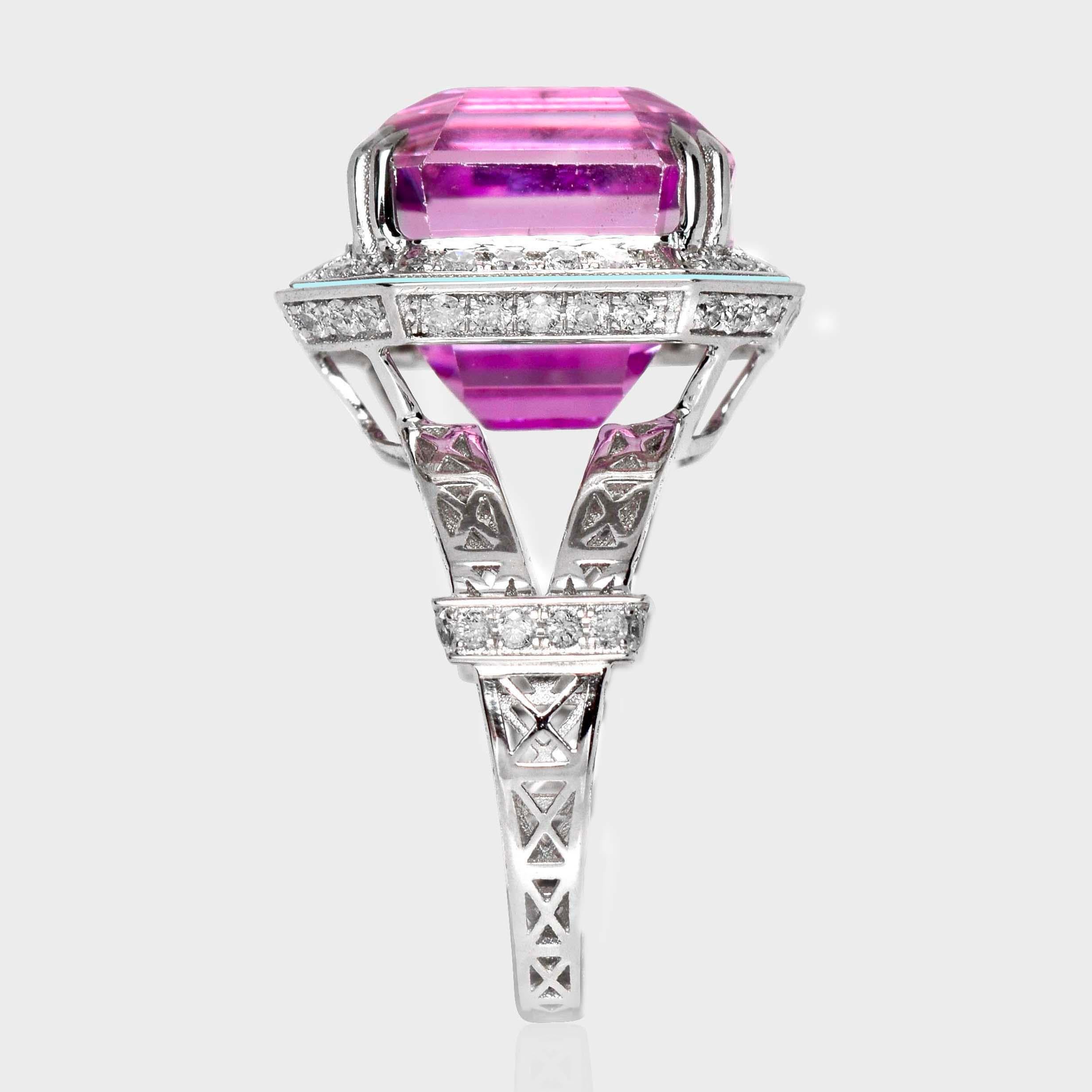 Donna Anello di fidanzamento IGI 18K 13,47 ct Kunzite&Diamante Arte Antiques in vendita
