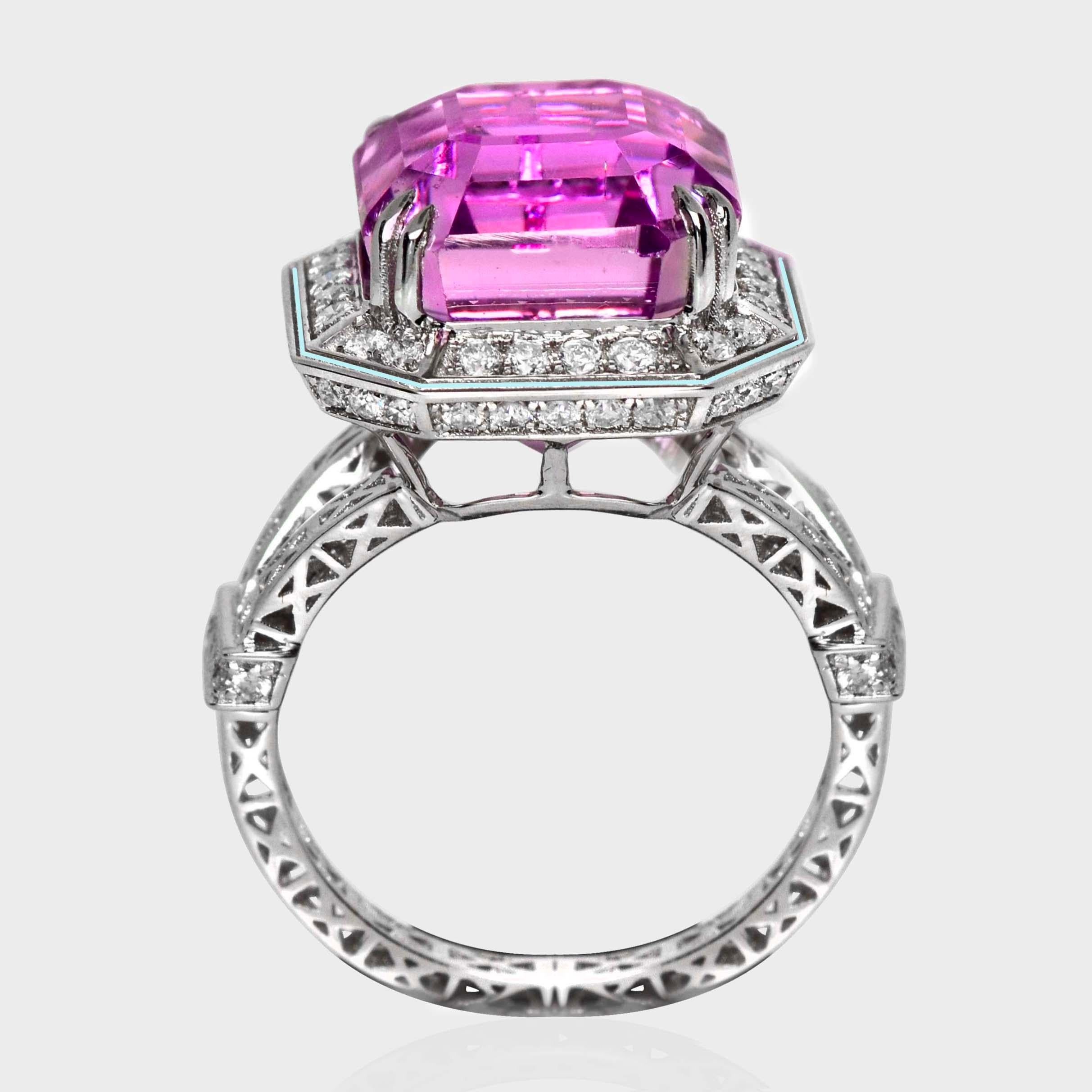 Anello di fidanzamento IGI 18K 13,47 ct Kunzite&Diamante Arte Antiques in vendita 1