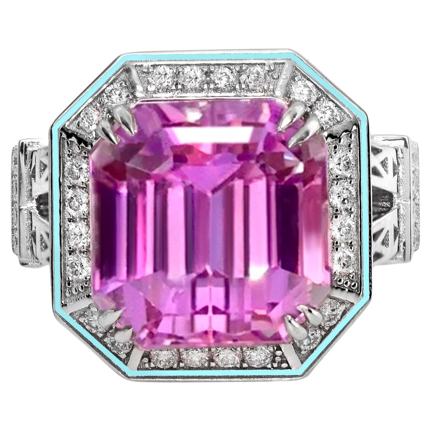 Anello di fidanzamento IGI 18K 13,47 ct Kunzite&Diamante Arte Antiques