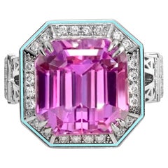 IGI 18K 13,47 ct Kunzita&Diamante Anillo de compromiso Art Decó antiguo