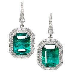 IGI 18K 13.47 Ct Natural Vivid Green Emerald&Diamonds Drop Earrings