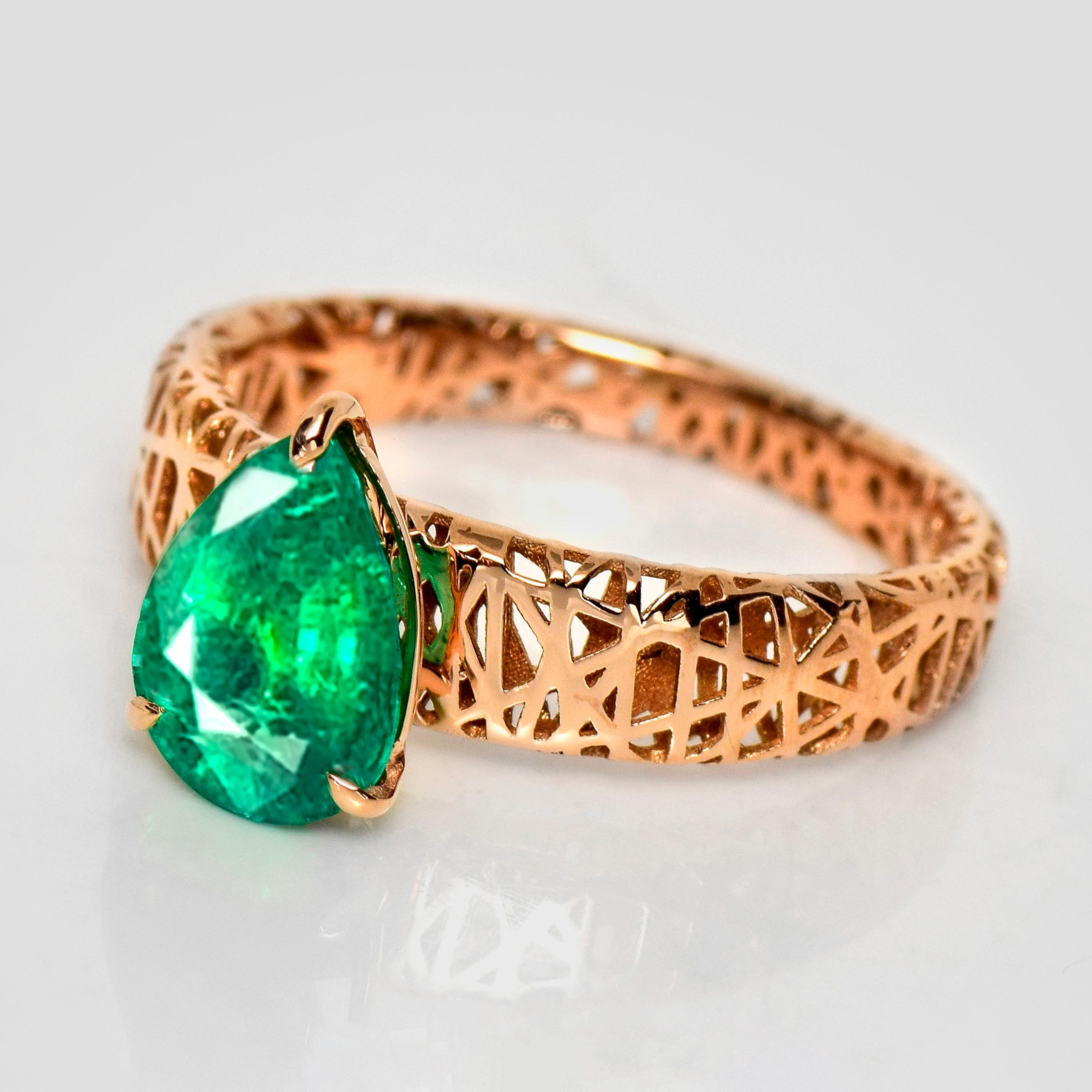 Contemporary IGI 18K 1.41 Ct Zambia Emerald Art Deco Engagement Ring For Sale