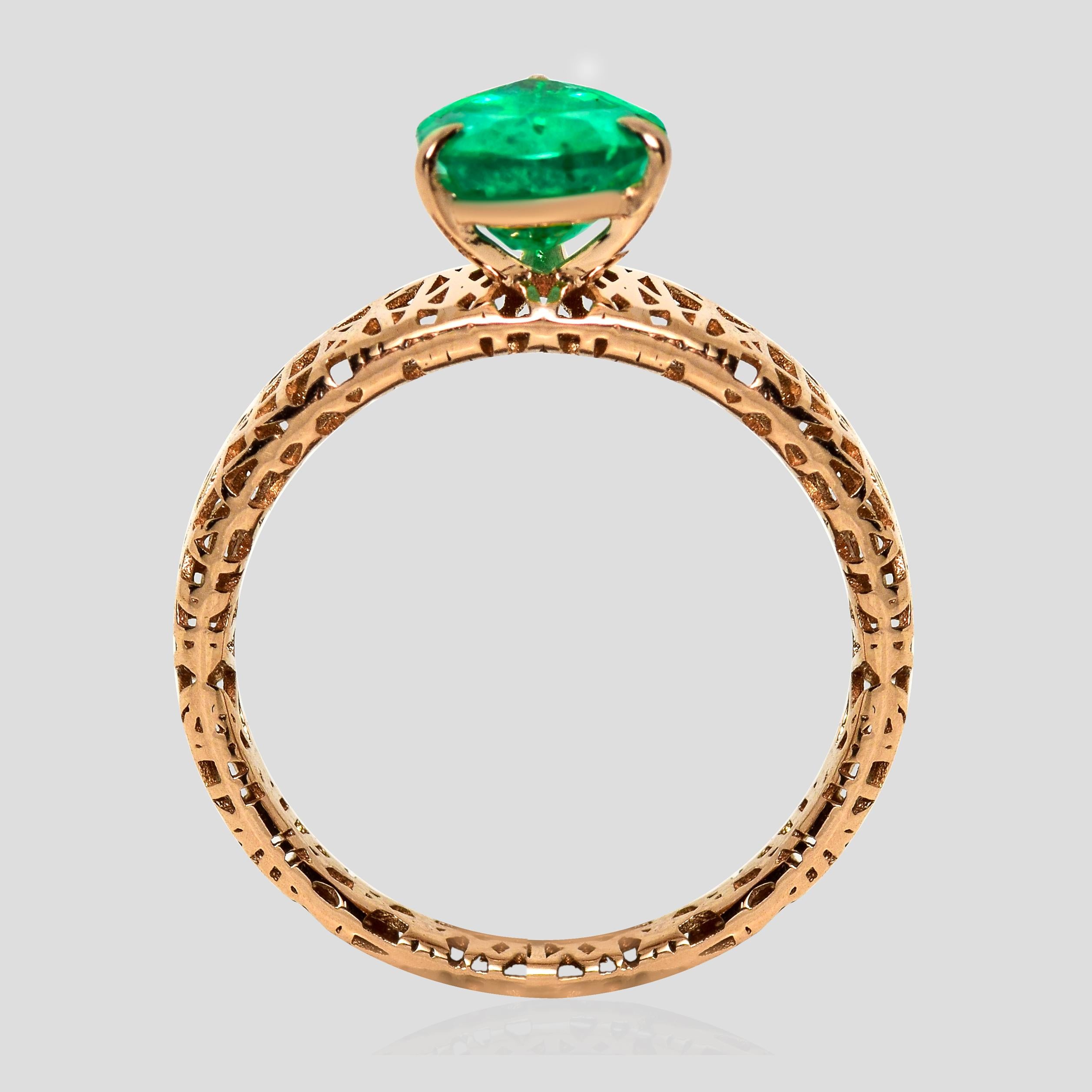 Women's or Men's IGI 18K 1.41 Ct Zambia Emerald Art Deco Engagement Ring For Sale