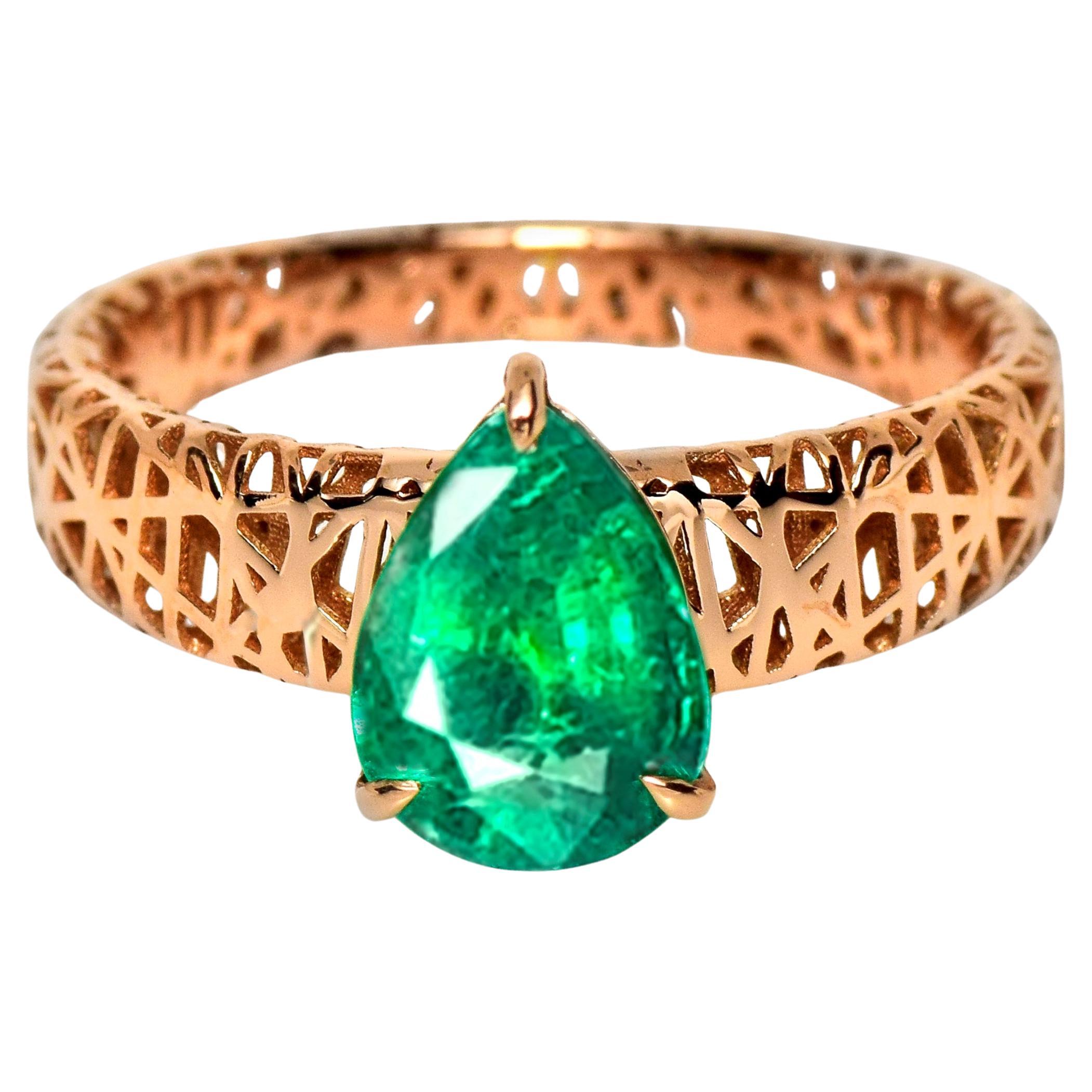 IGI 18K 1.41 Ct Esmeralda de Zambia Anillo de Compromiso Art Decó