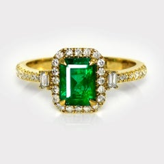 IGI 18K 1.42 Ct Zambia Intense Green Emerald&Diamonds Antique Engagement Ring