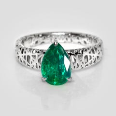 IGI 18K 1.44 Ct Zambia Emerald Art Deco Engagement Ring