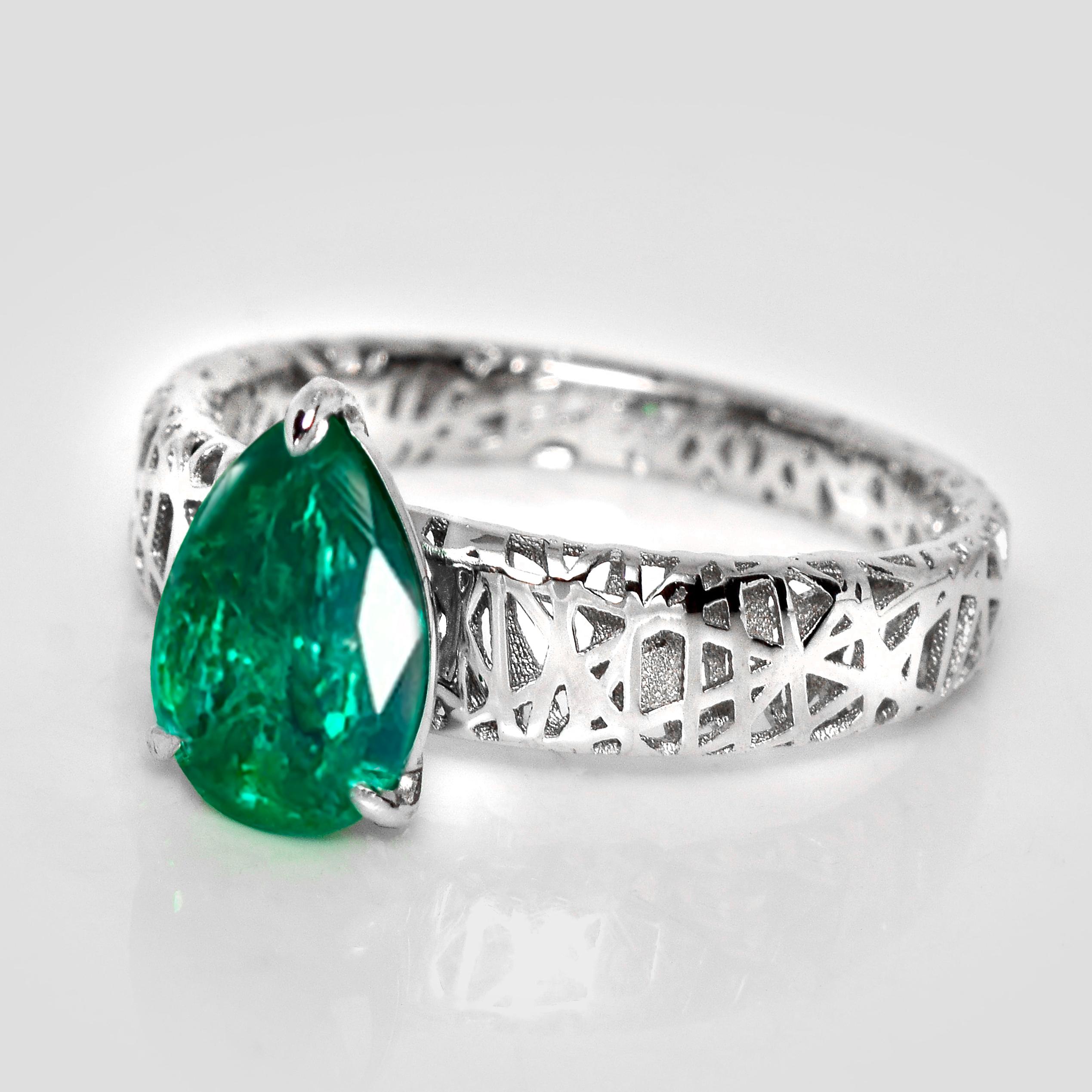 IGI 18K 1,44 Ct Sambia Smaragd Art Deco Verlobungsring (Zeitgenössisch) im Angebot