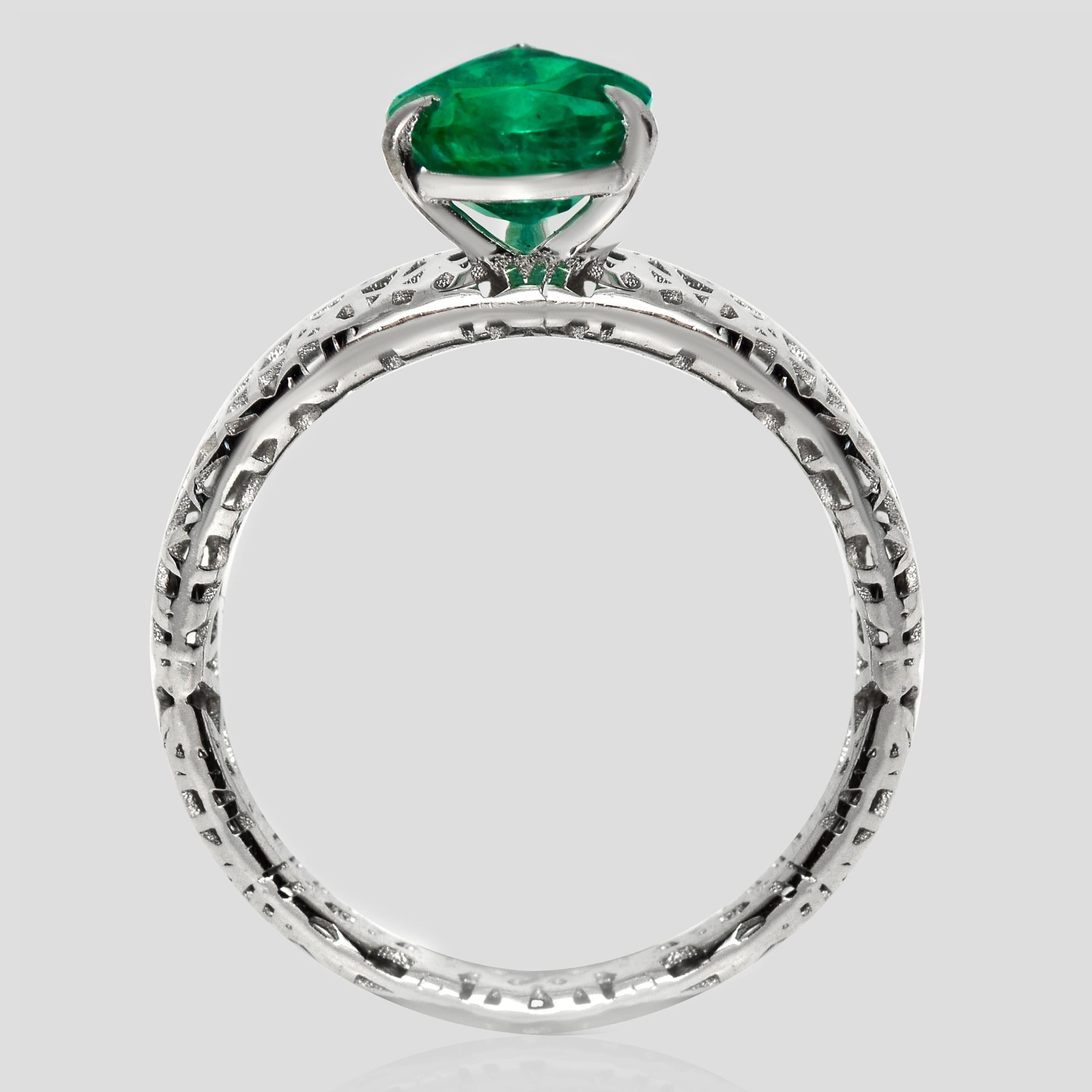 IGI 18K 1,44 Ct Sambia Smaragd Art Deco Verlobungsring für Damen oder Herren im Angebot