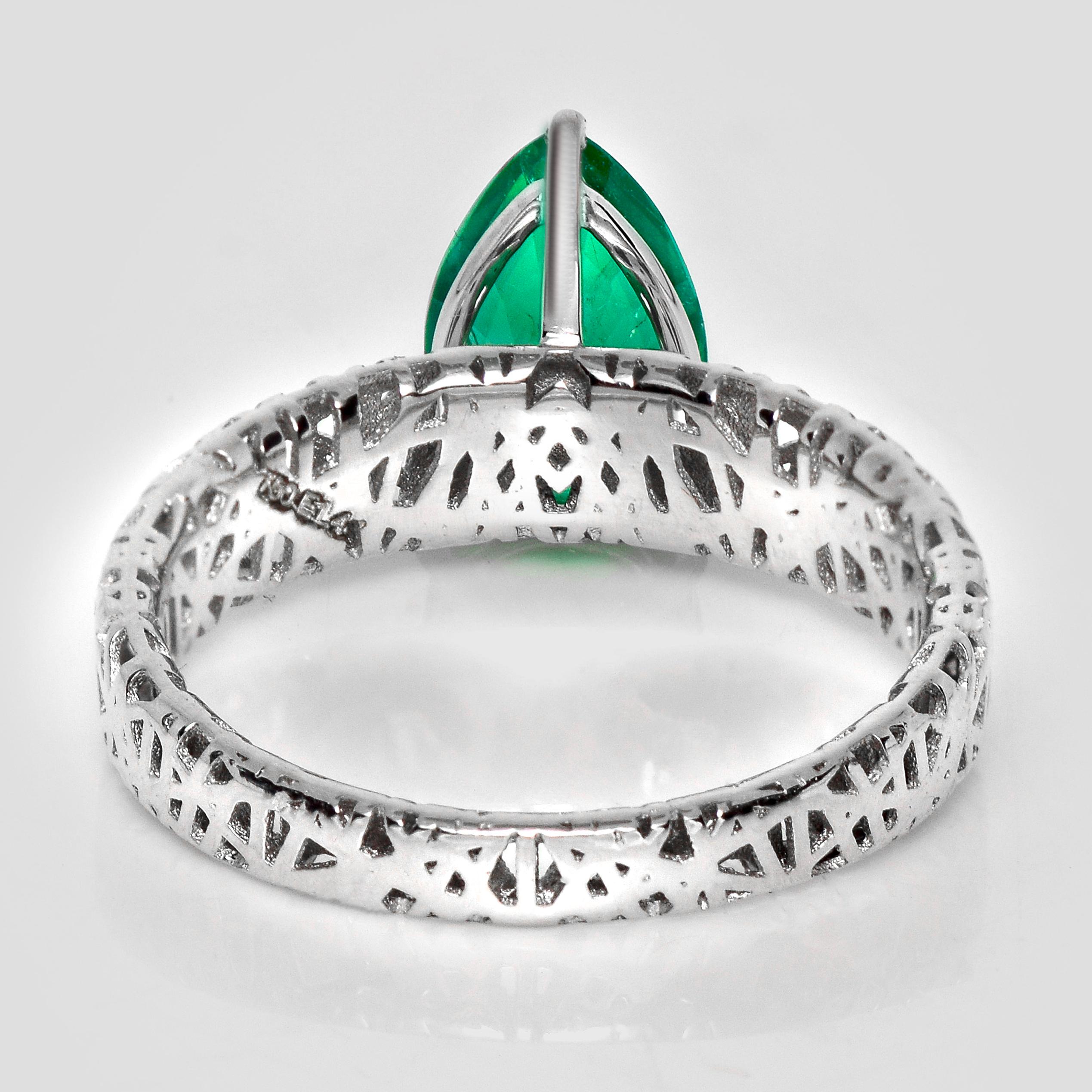 IGI 18K 1,44 Ct Sambia Smaragd Art Deco Verlobungsring im Angebot 1