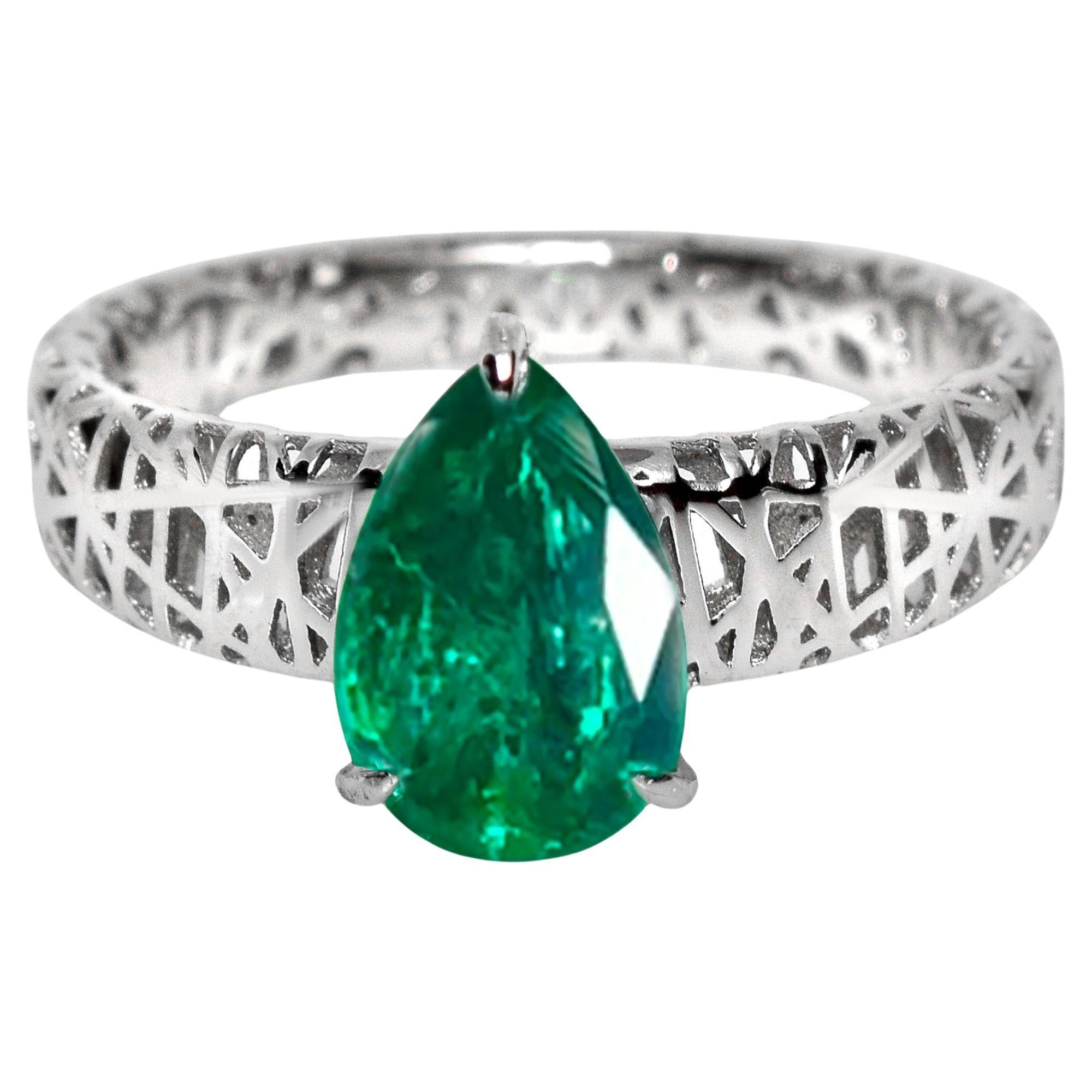 IGI 18K 1.44 Ct Esmeralda de Zambia Anillo de Compromiso Art Decó