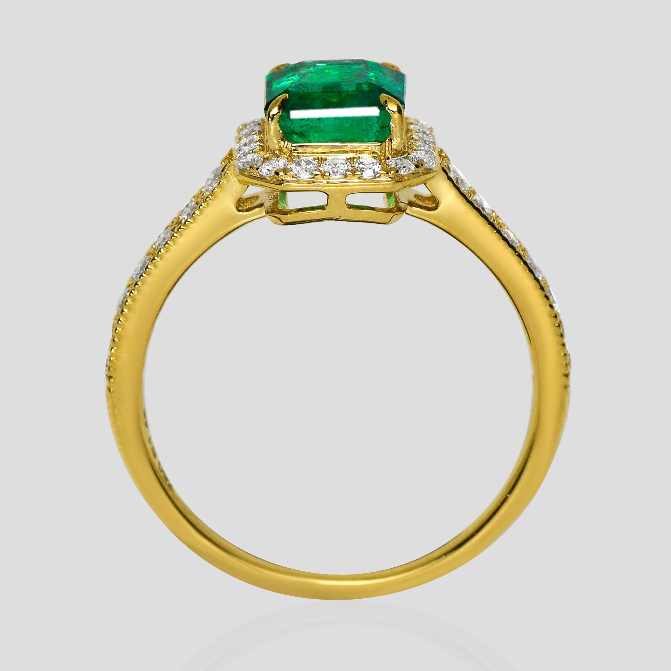IGI 18K 1.46 Ct Zambia Emerald&Diamonds Art Deco Engagement Ring Neuf - En vente à Kaohsiung City, TW