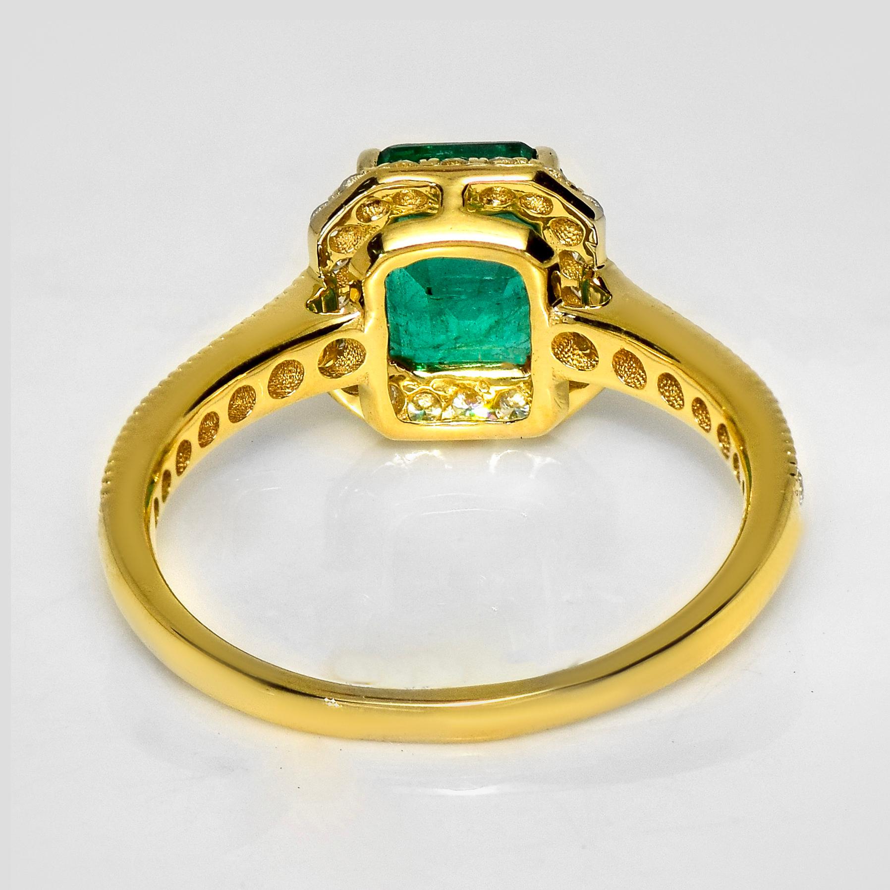 IGI 18K 1.46 Ct Zambia Emerald&Diamonds Art Deco Engagement Ring en vente 1