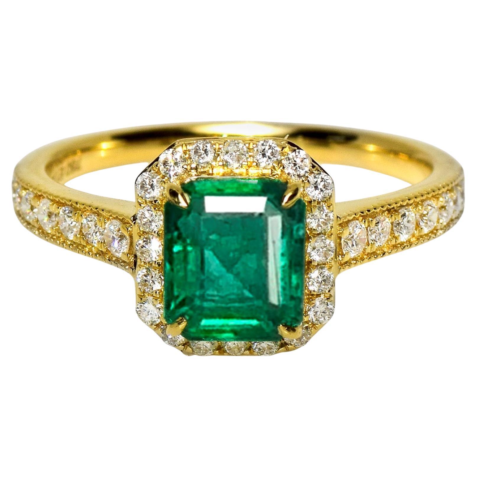 IGI 18K 1.46 Ct Zambia Emerald&Diamonds Art Deco Engagement Ring
