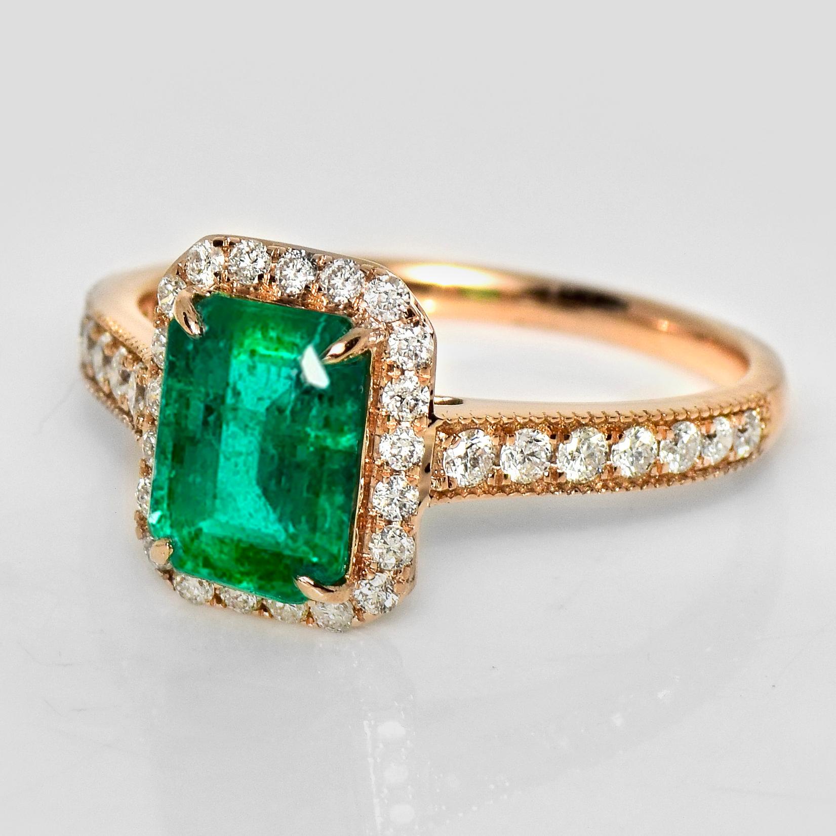 Contemporain IGI 18K 1.47 Ct Zambia Emerald&Diamonds Art Deco Engagement Ring en vente