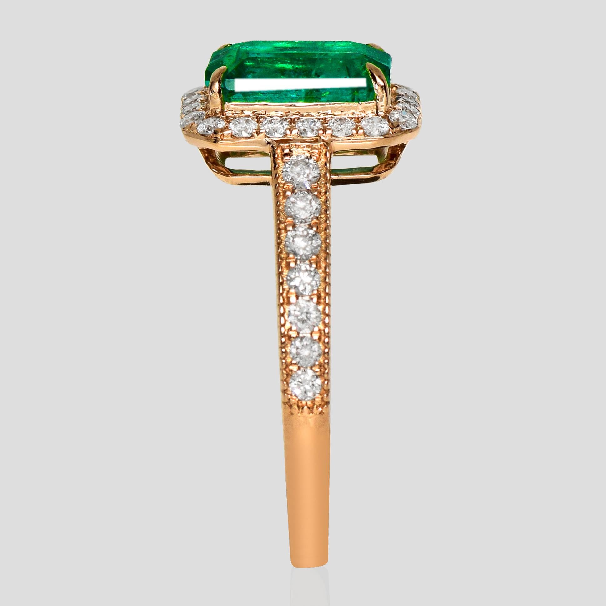 IGI 18K 1.47 Ct Zambia Emerald&Diamonds Art Deco Engagement Ring Unisexe en vente