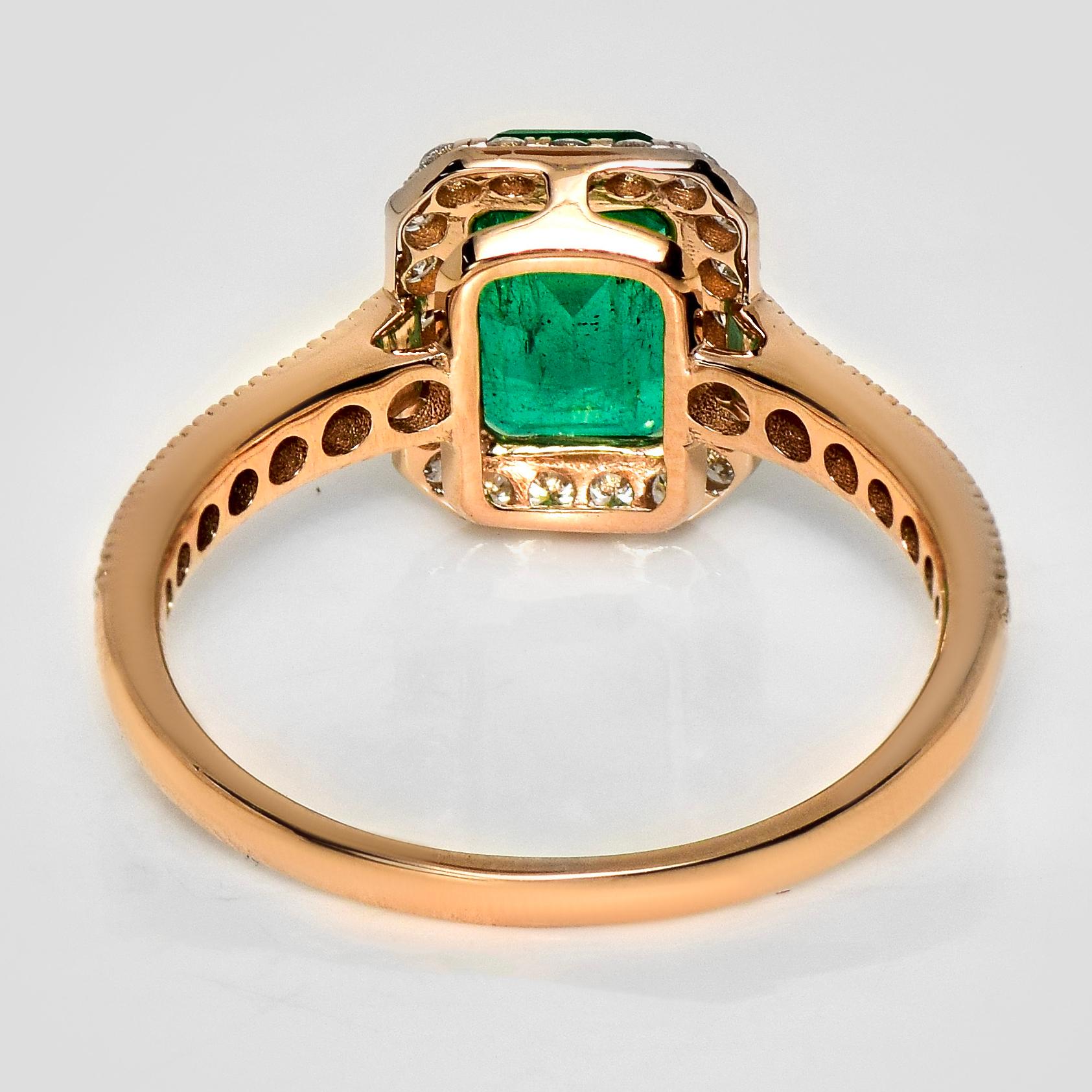 IGI 18K 1.47 Ct Zambia Emerald&Diamonds Art Deco Engagement Ring en vente 1