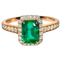 IGI 18K 1.47 Ct Sambia Smaragd&Diamanten Art Deco Verlobungsring