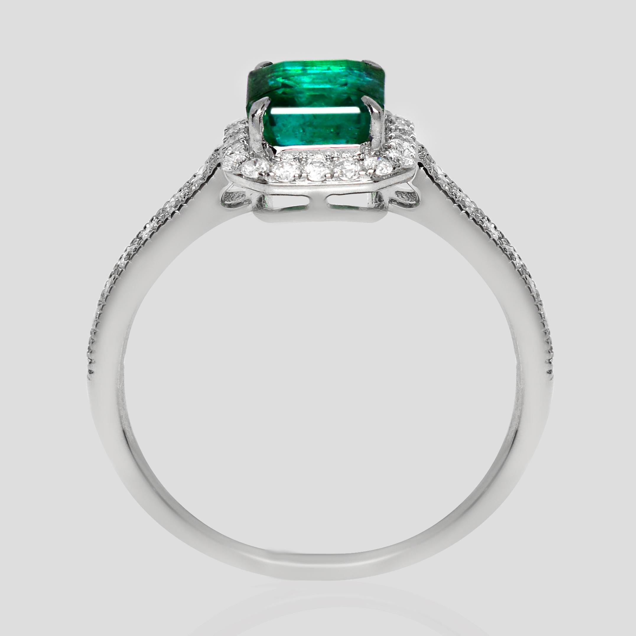 IGI 18K 1.48 Ct Zambia Emerald&Diamonds Art Deco Engagement Ring Neuf - En vente à Kaohsiung City, TW