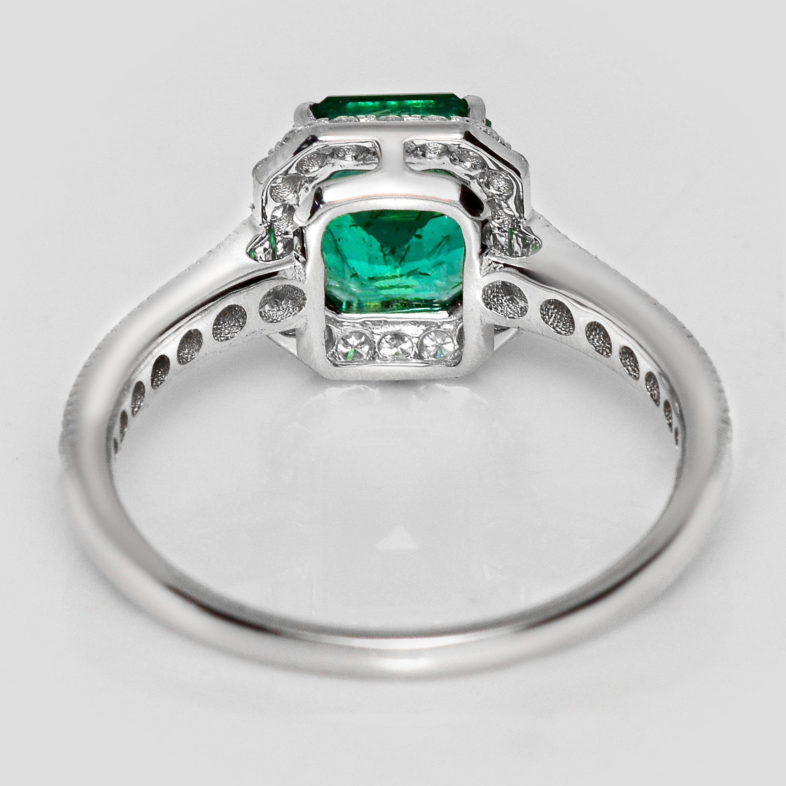 IGI 18K 1.48 Ct Zambia Emerald&Diamonds Art Deco Engagement Ring en vente 2