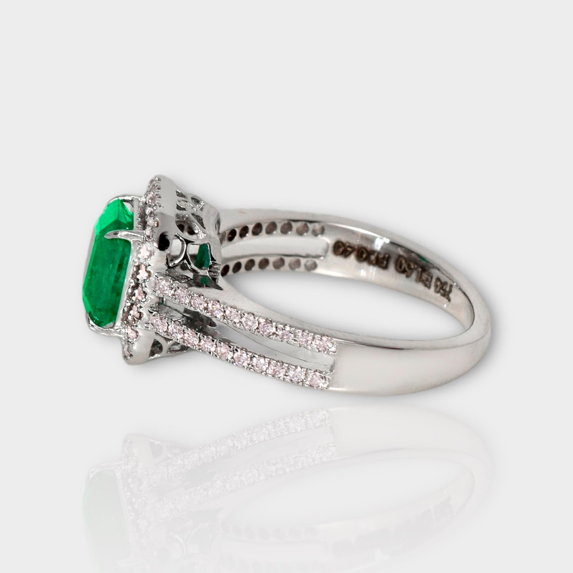 Women's or Men's IGI 18K 1.50 ct Natural Green Emerald&Pink Diamond Art Deco Engagement Ring For Sale