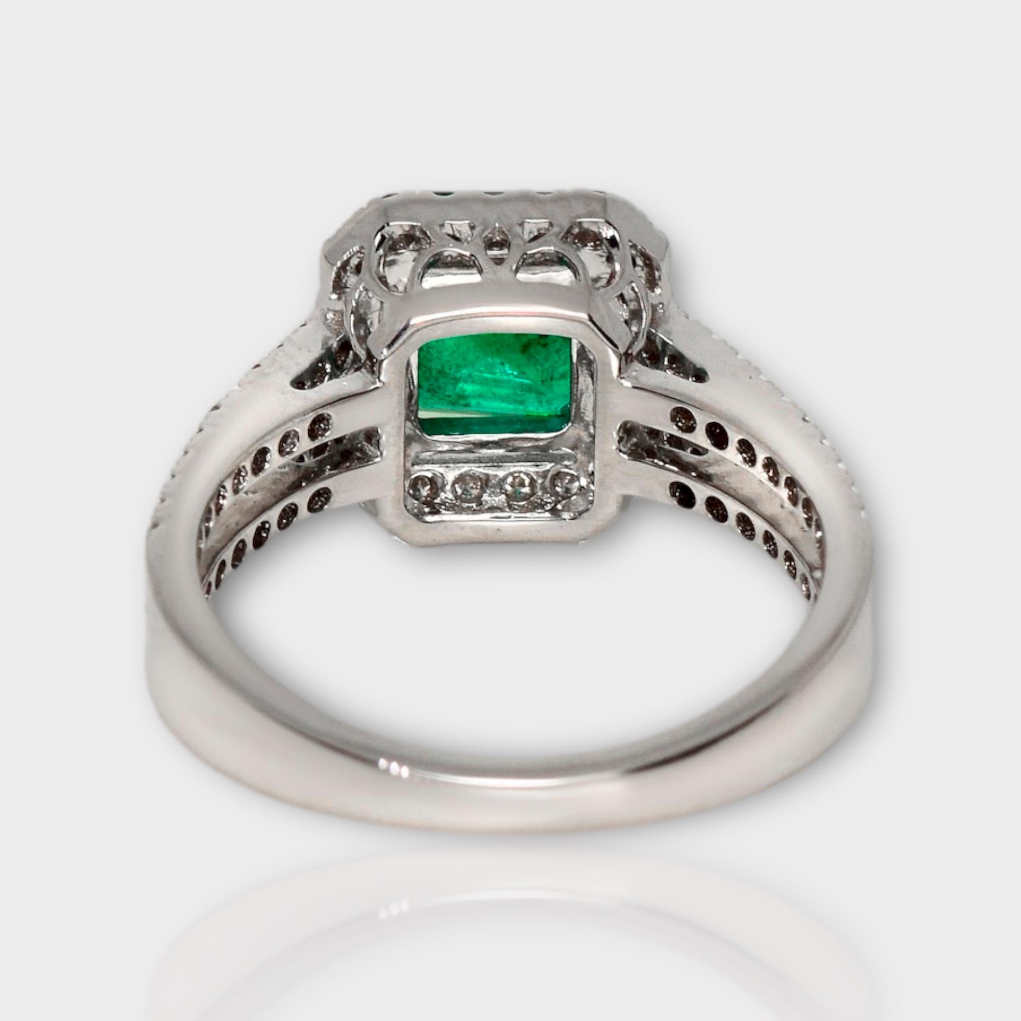 IGI 18K 1.50 ct Natural Green Emerald&Pink Diamond Art Deco Engagement Ring For Sale 1