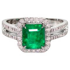Bague de fiançailles Art Deco IGI 18K 1.50 ct Naturelle Emeraude Verte&Diamant Rose