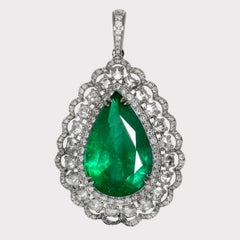 Collier IGI en or blanc 18 carats, 16,01 carats, avec émeraude verte éclatante de Zambie et diamants
