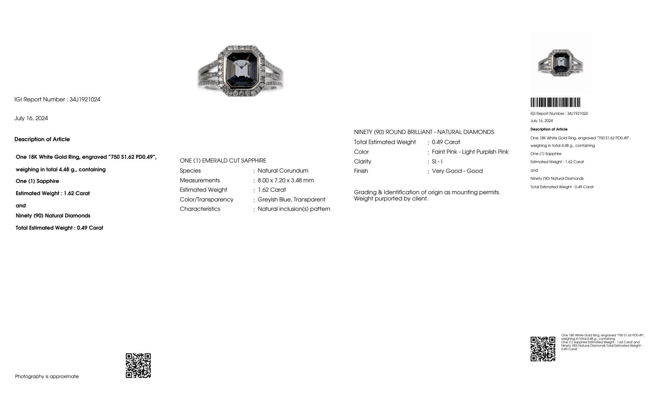 Contemporaneo Anello di fidanzamento antico IGI 18K 1,62 ct Titan Spinel&Pink Diamonds in vendita