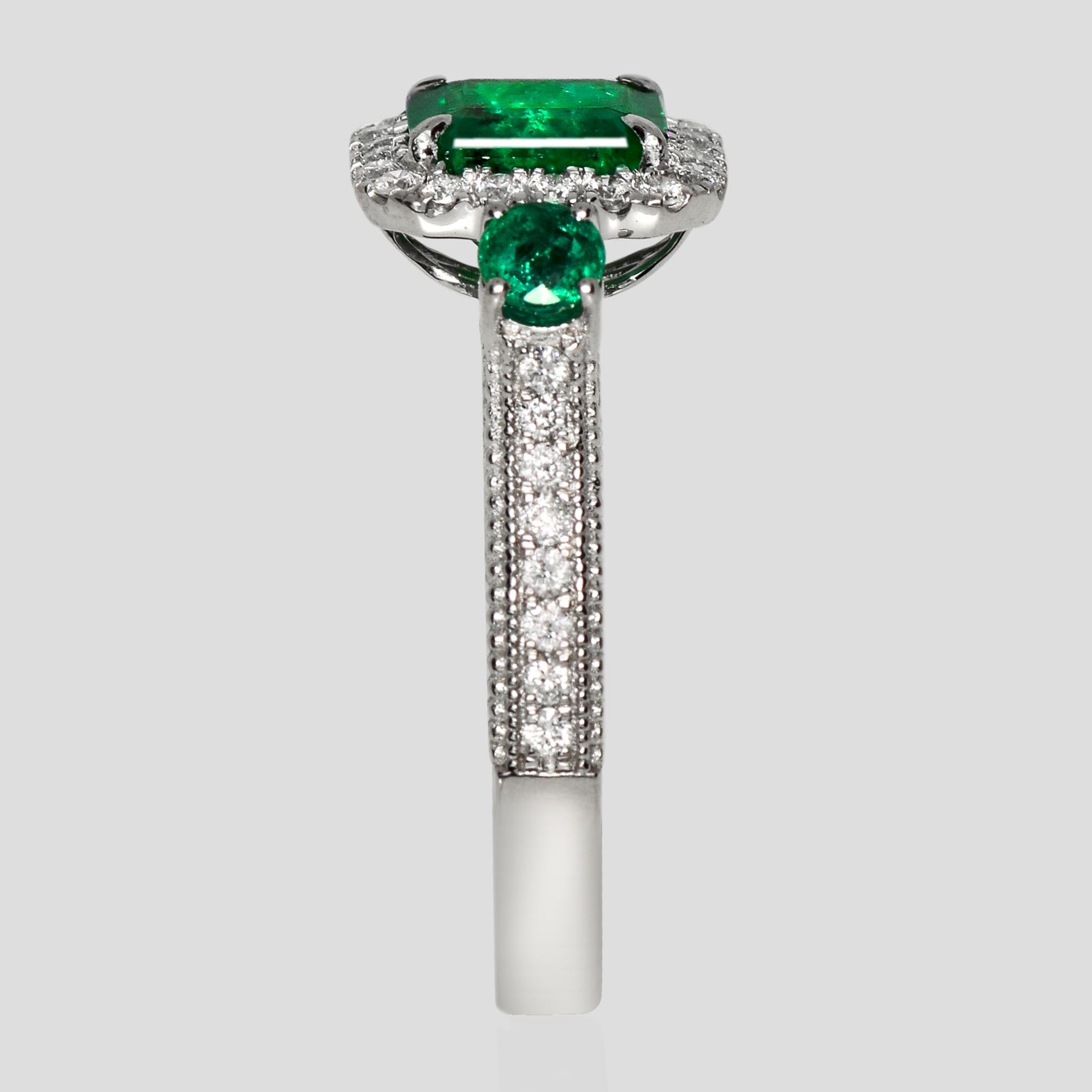 Femenino o masculino IGI 18K 1,67 Ct Zambia Esmeralda Verde Vivo&Diamantes Anillo de Compromiso Art Decó en venta