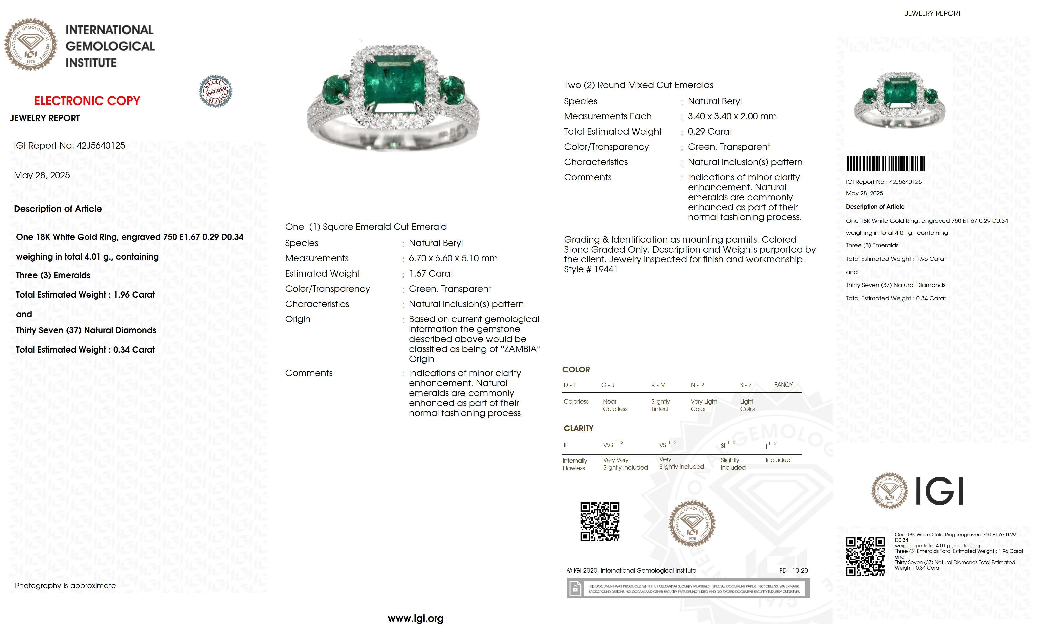 IGI 18K 1,67 Ct Zambia Esmeralda Verde Vivo&Diamantes Anillo de Compromiso Art Decó en venta 3