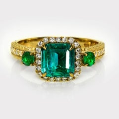 Anello di fidanzamento antico IGI 18 carati 1,78 carati Zambia Smeraldo verde intenso & diamanti