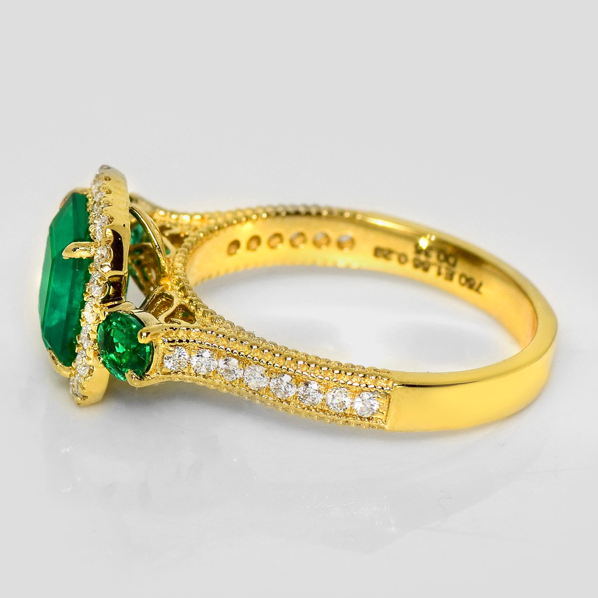 Taglio smeraldo Anello di fidanzamento Art Deco IGI 18K 1,84 Ct Zambia Greene & Greene Diamonds in vendita