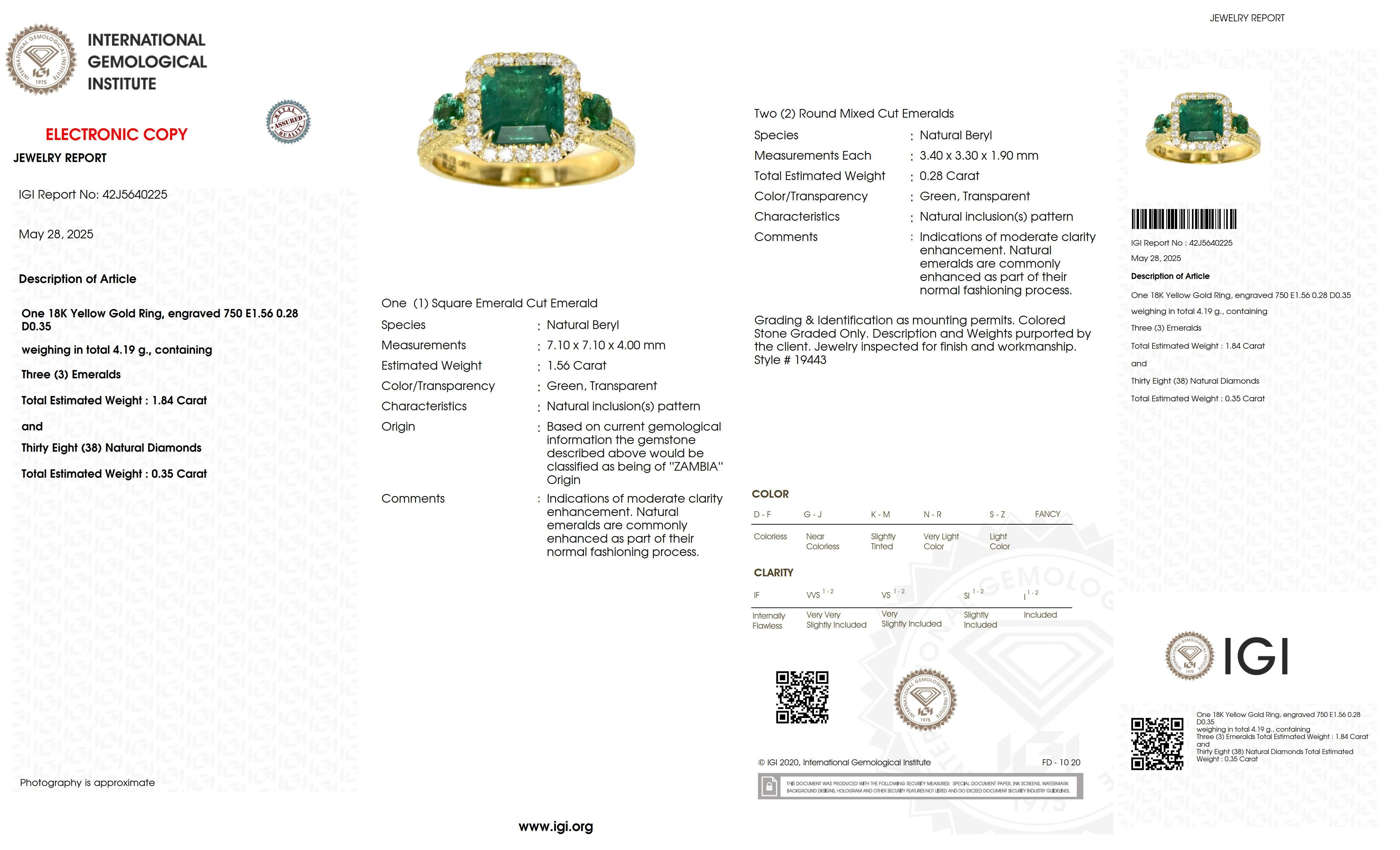 Anello di fidanzamento Art Deco IGI 18K 1,84 Ct Zambia Greene & Greene Diamonds in vendita 3