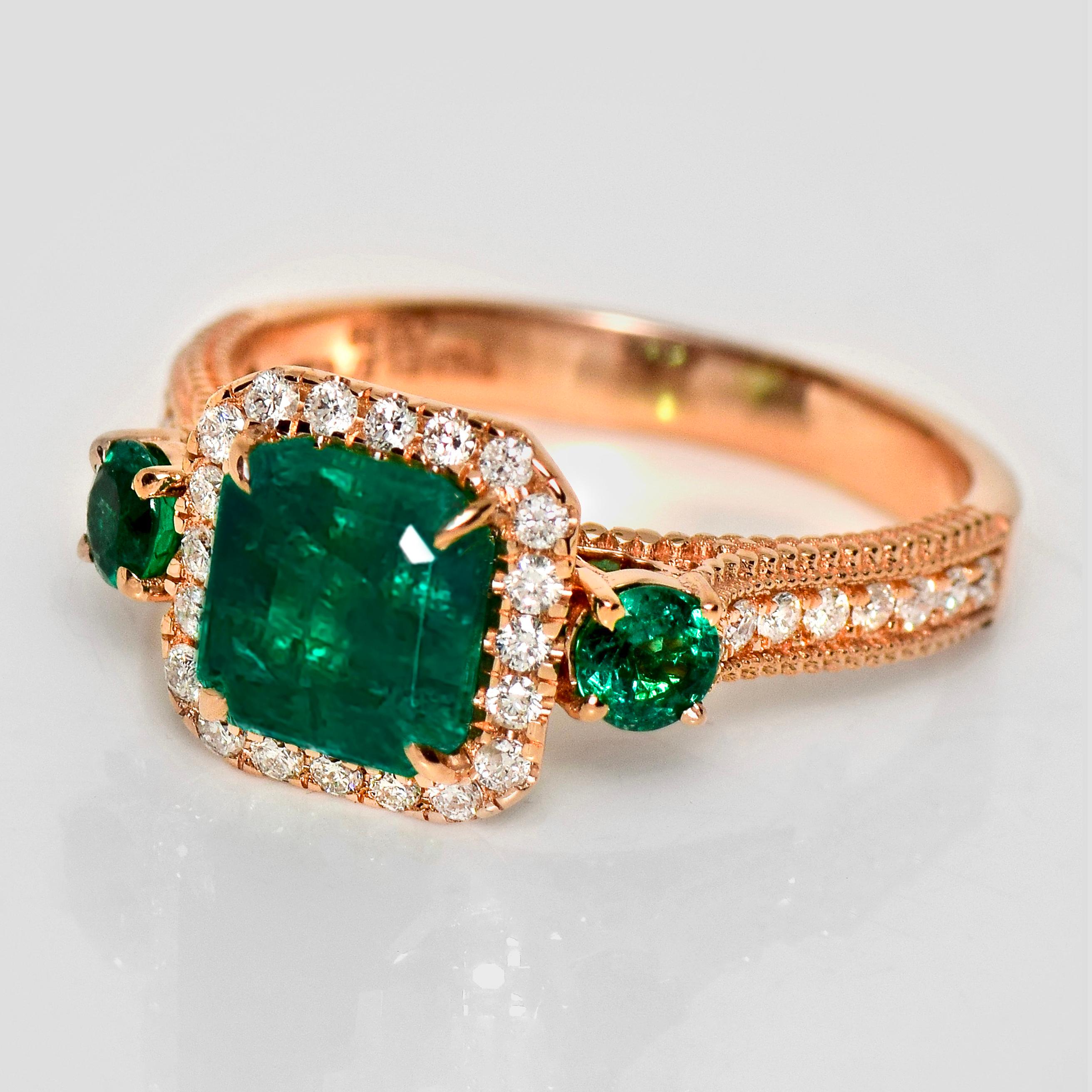 Contemporain IGI 18K 1.85 Ct Zambia Vivid Green Emerald&Diamonds Art Deco Engagement Ring en vente