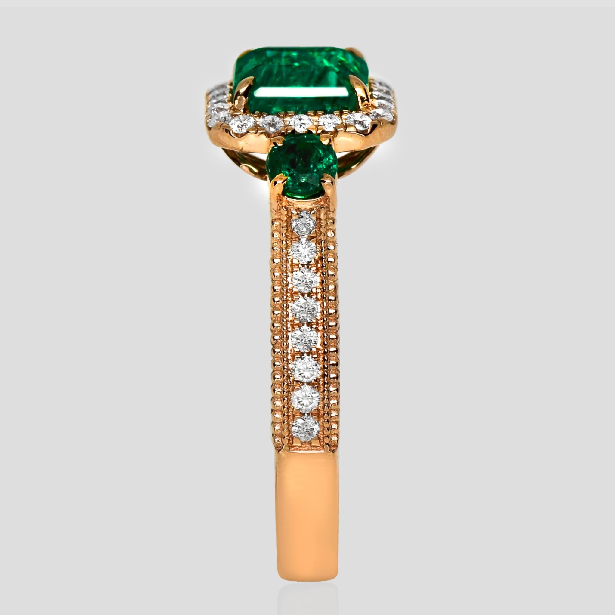 IGI 18K 1.85 Ct Zambia Vivid Green Emerald&Diamonds Art Deco Engagement Ring Unisexe en vente
