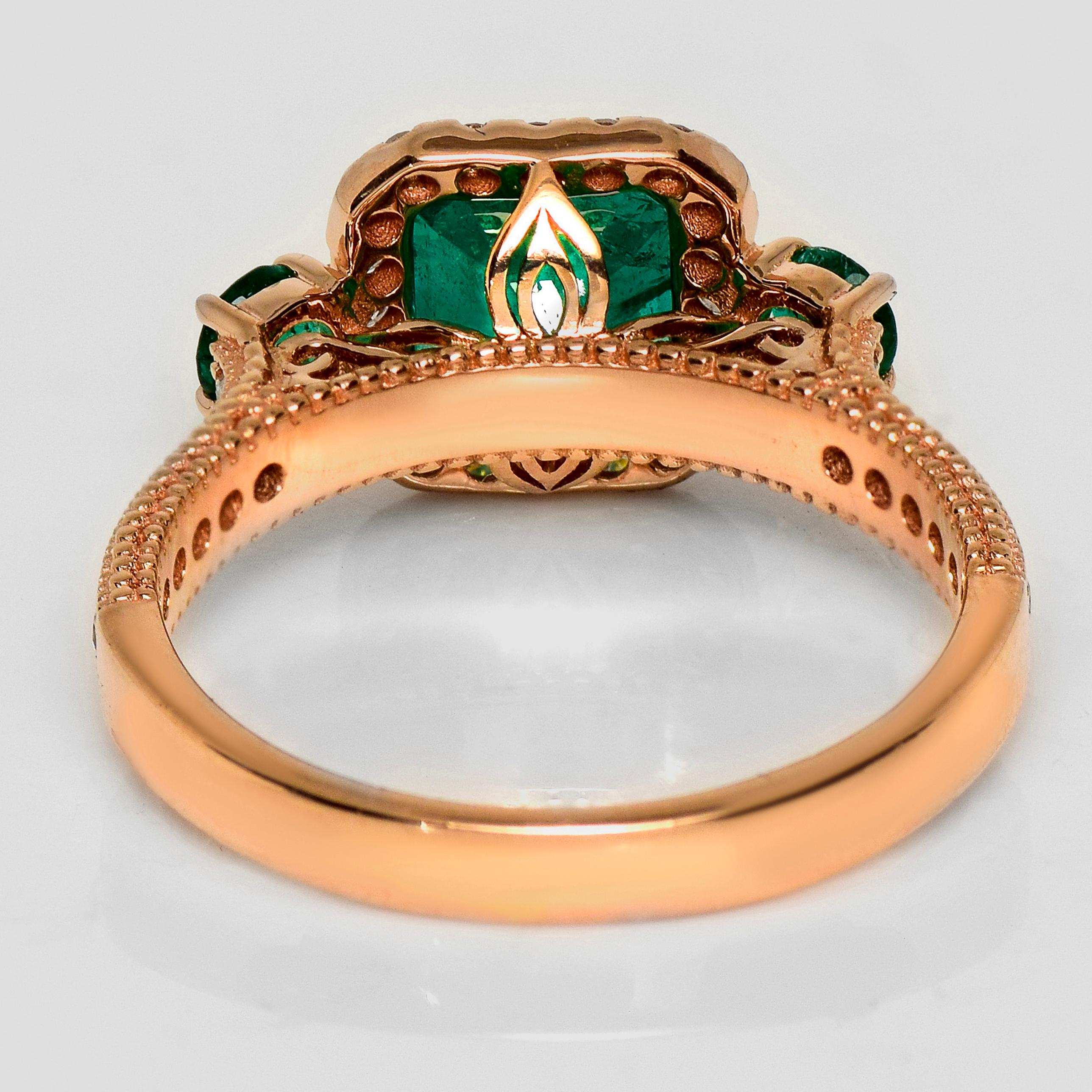 IGI 18K 1.85 Ct Zambia Vivid Green Emerald&Diamonds Art Deco Engagement Ring en vente 1