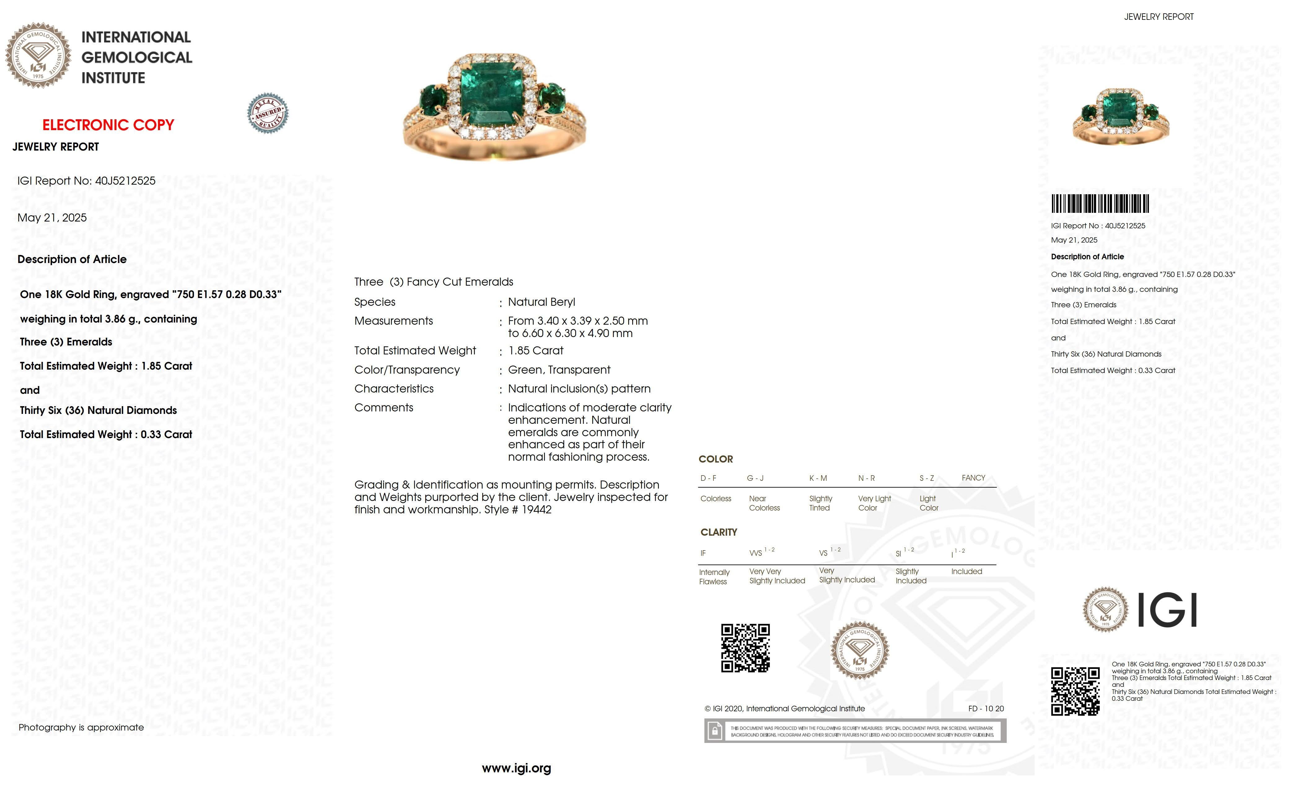IGI 18K 1.85 Ct Zambia Vivid Green Emerald&Diamonds Art Deco Engagement Ring en vente 3